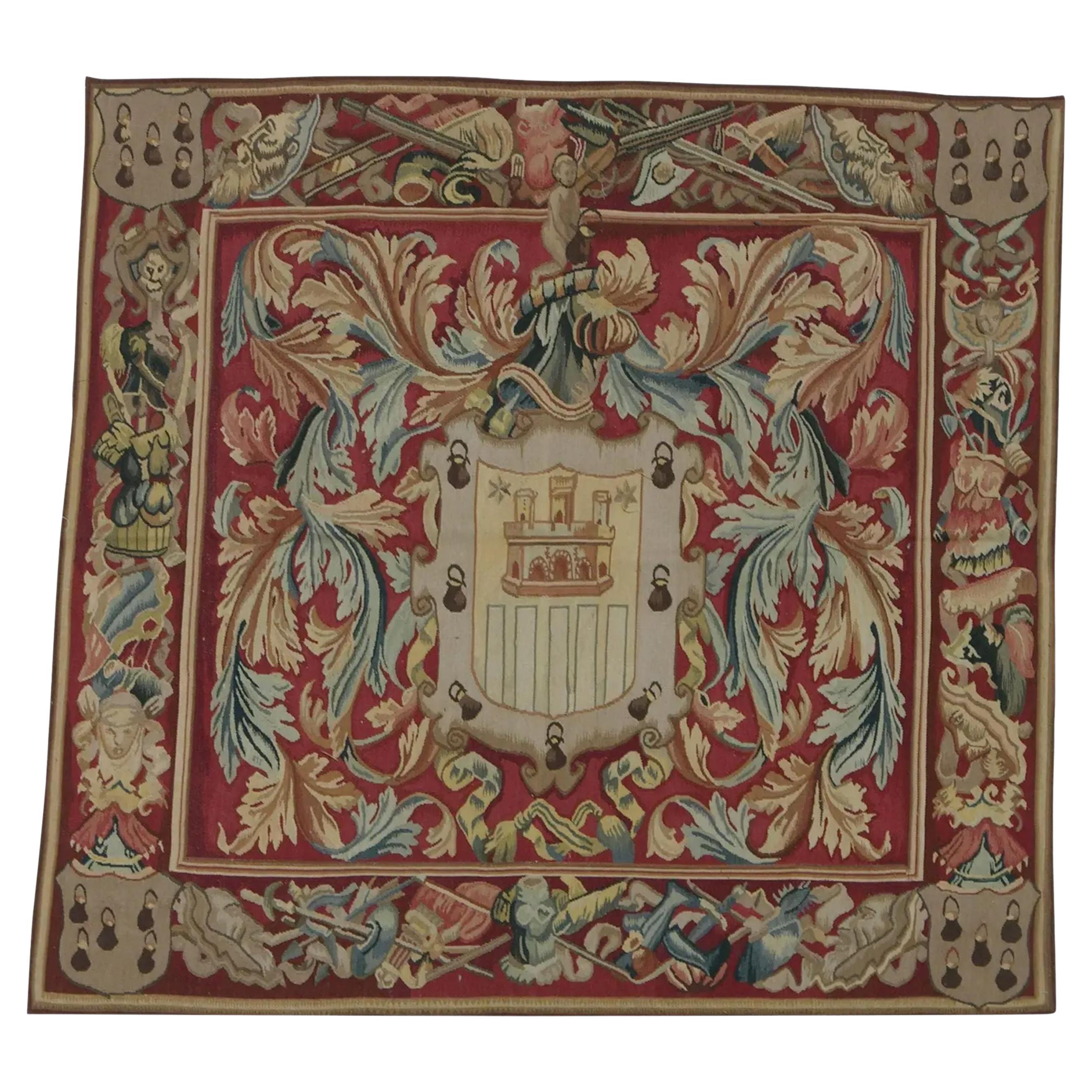 Vintage Tapestry Ddepicting Royal Emblem 3.8X3.9 For Sale