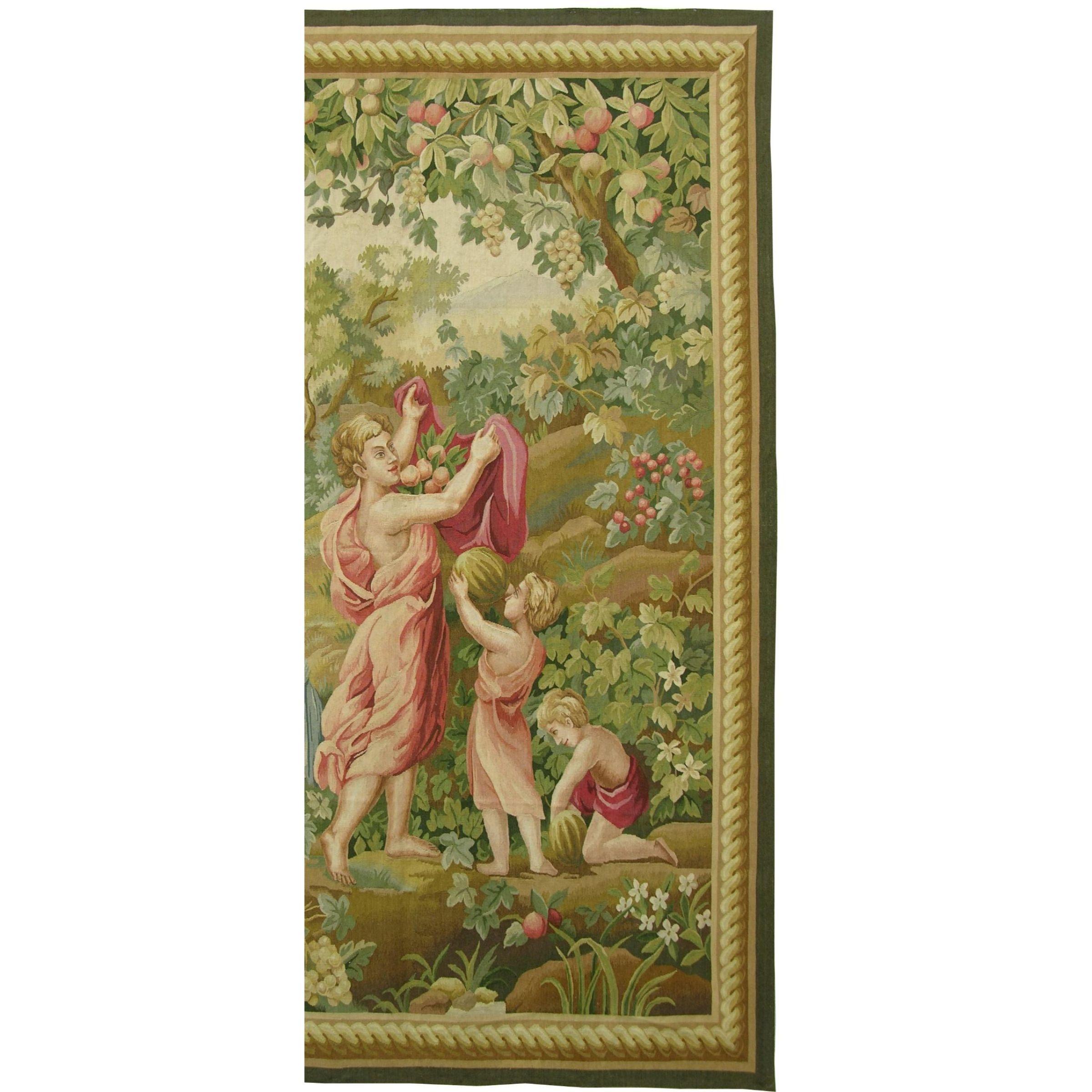 Unknown Vintage Tapestry Depicting a Family Gardening 5'7