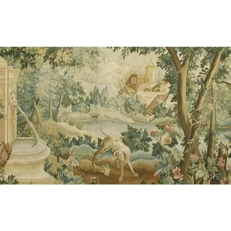 Unknown Vintage Tapestry Depicting a Hidden Garden 7.5X5
