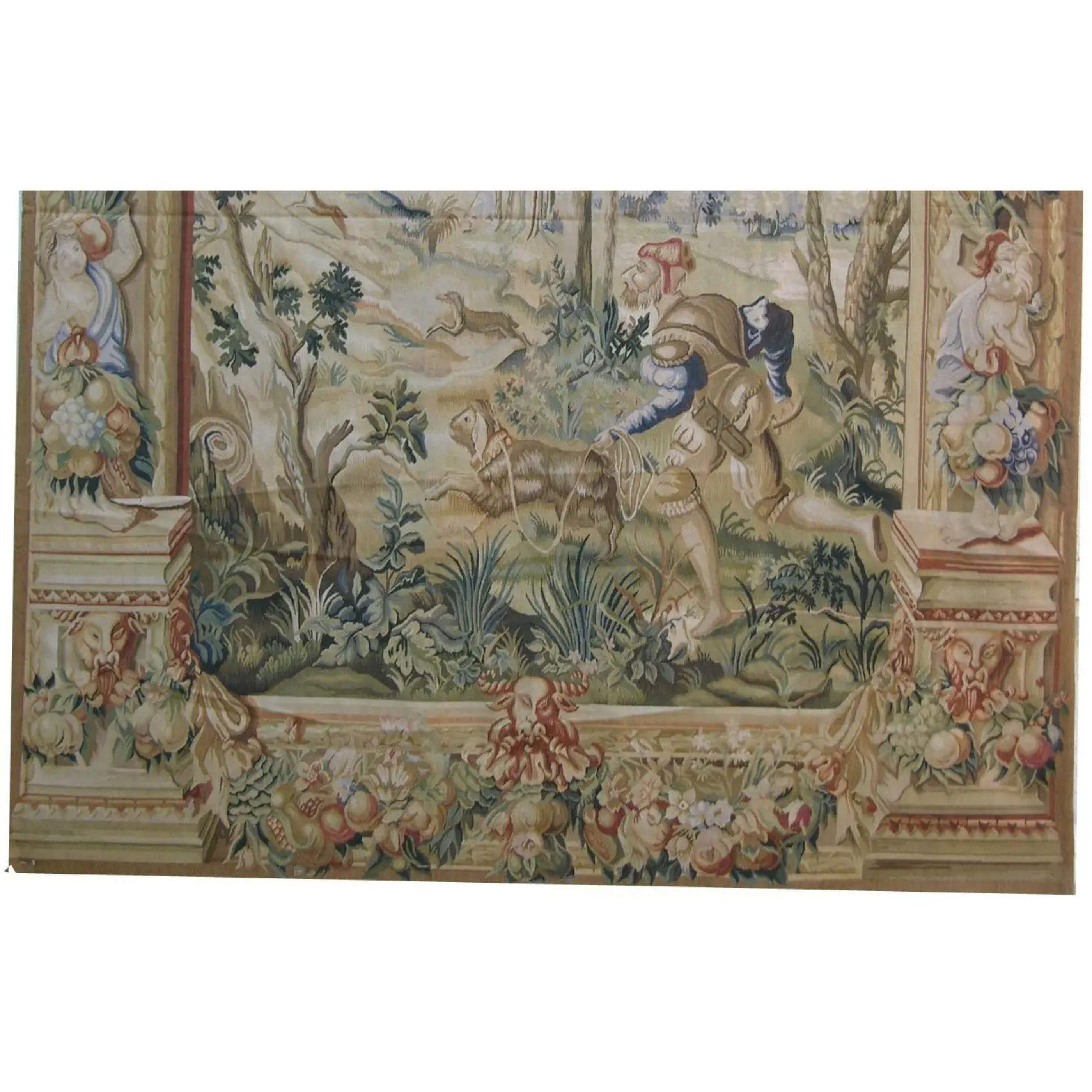 Unknown Vintage Tapestry Depicting a Hunt 6.8X5.3 For Sale