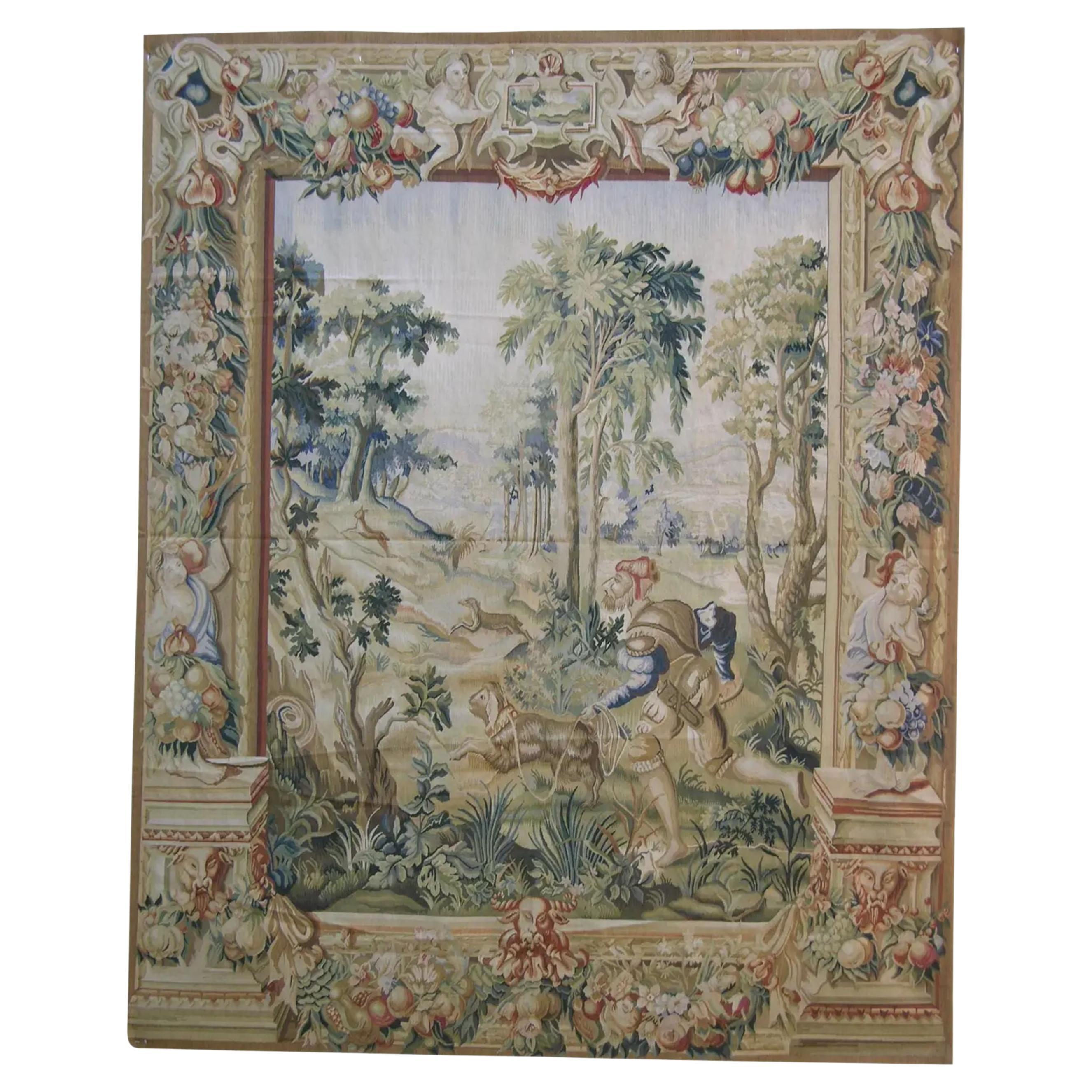Vintage Tapestry Depicting a Hunt 6.8X5.3 For Sale
