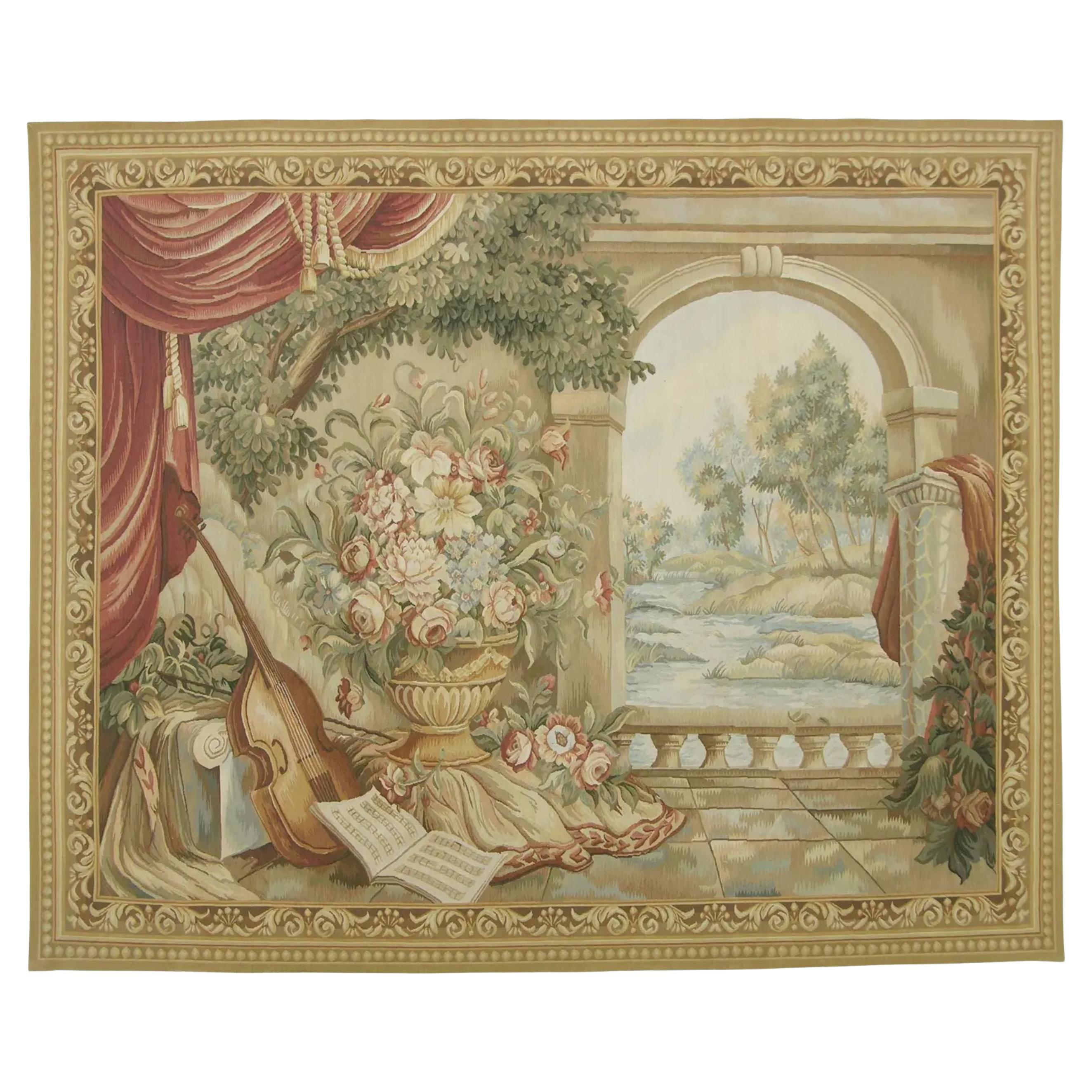 Vintage Wandteppich, der ein königliches Musikzimmer darstellt 6.10X5.8 im Angebot