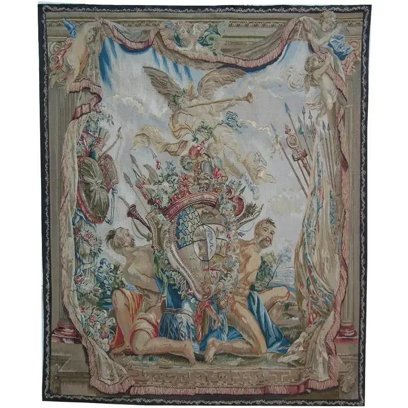 Vintage Tapestry Depicting Angels 5.7X6.6 In Good Condition For Sale In Los Angeles, US