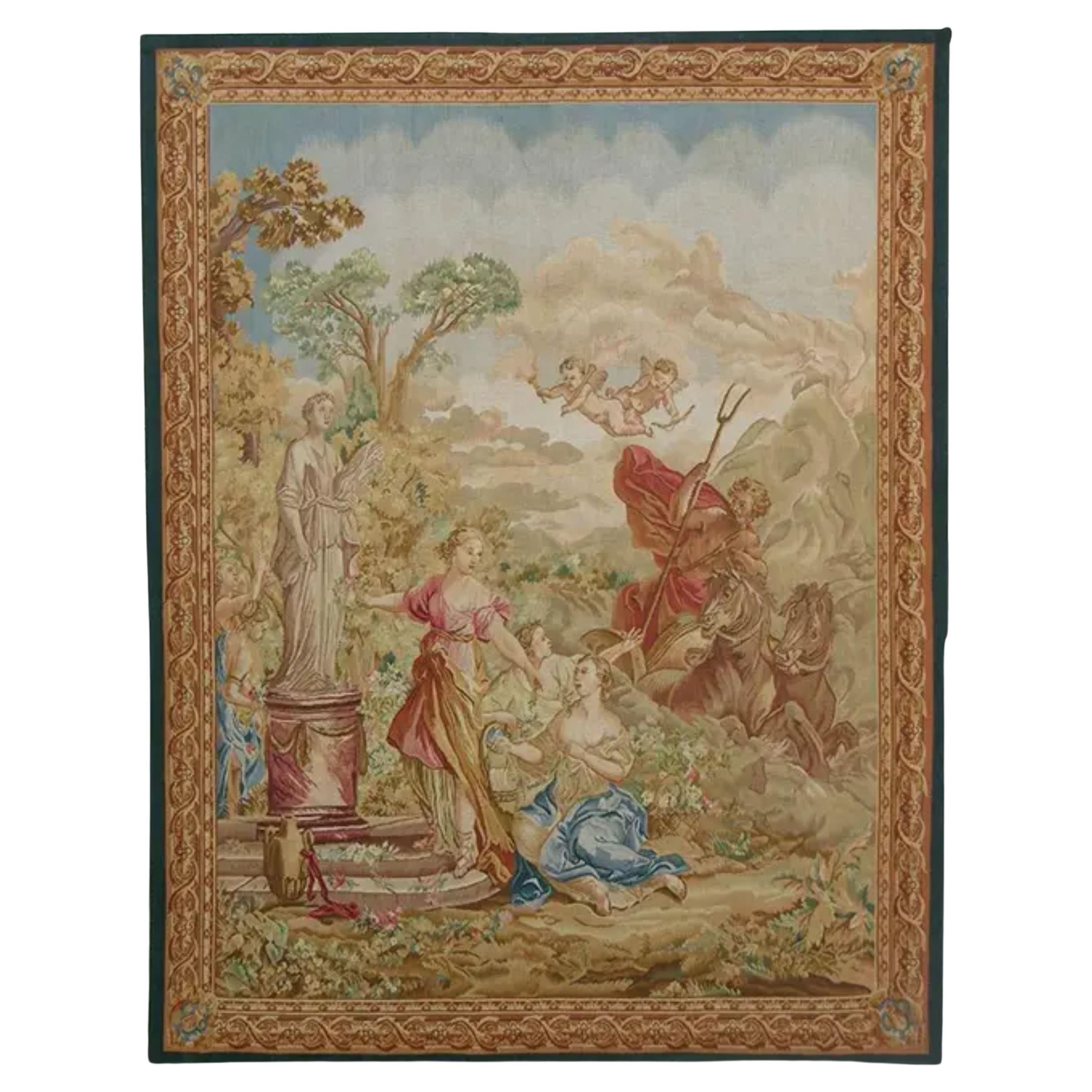 Vintage Tapestry Depicting Angels 7.3X5.6 For Sale