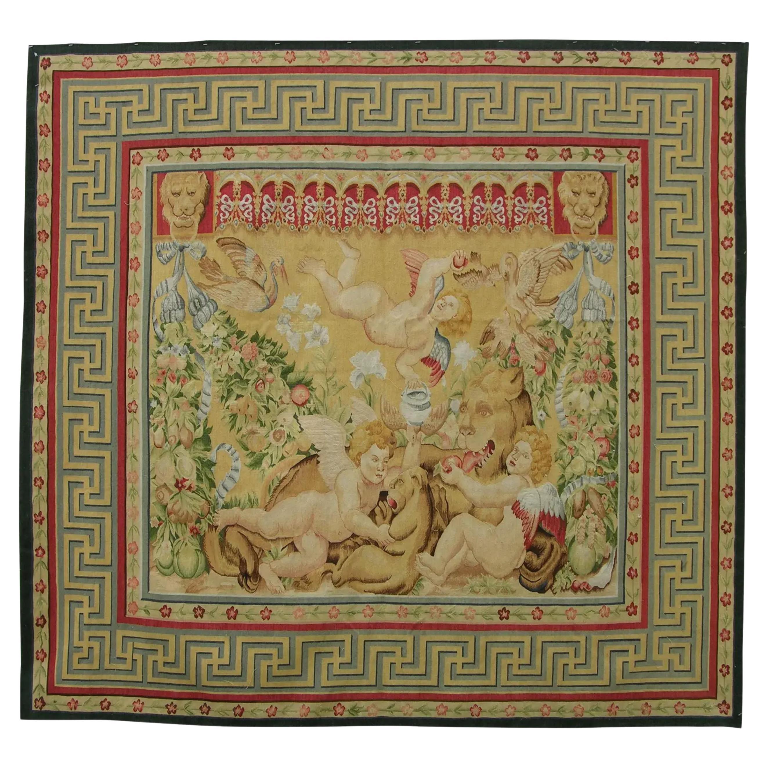 Vintage Tapestry Depicting Angels 8.9 X 8.3 For Sale