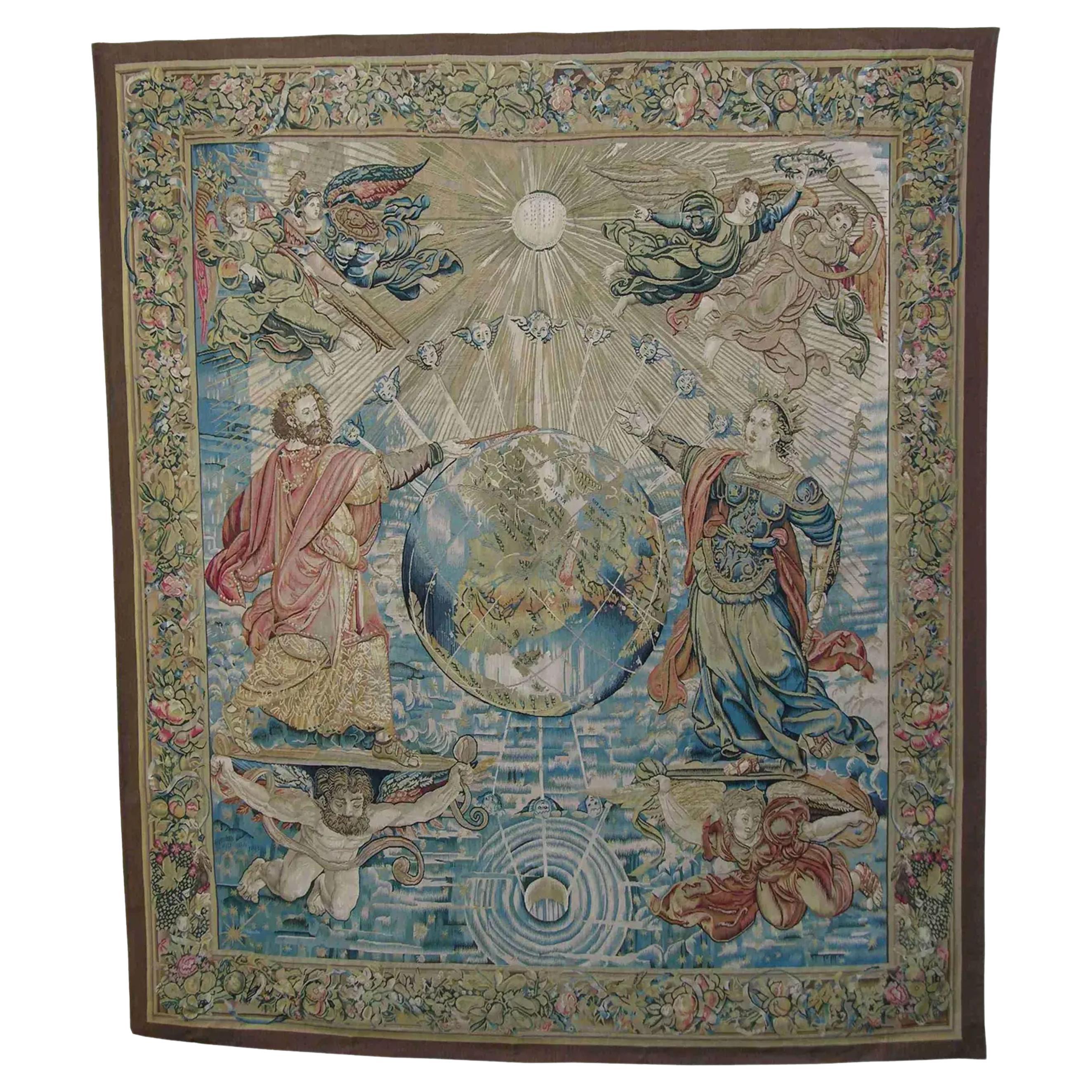 Vintage Tapestry Depicting Angels and Royal Figures 8.2X7.0