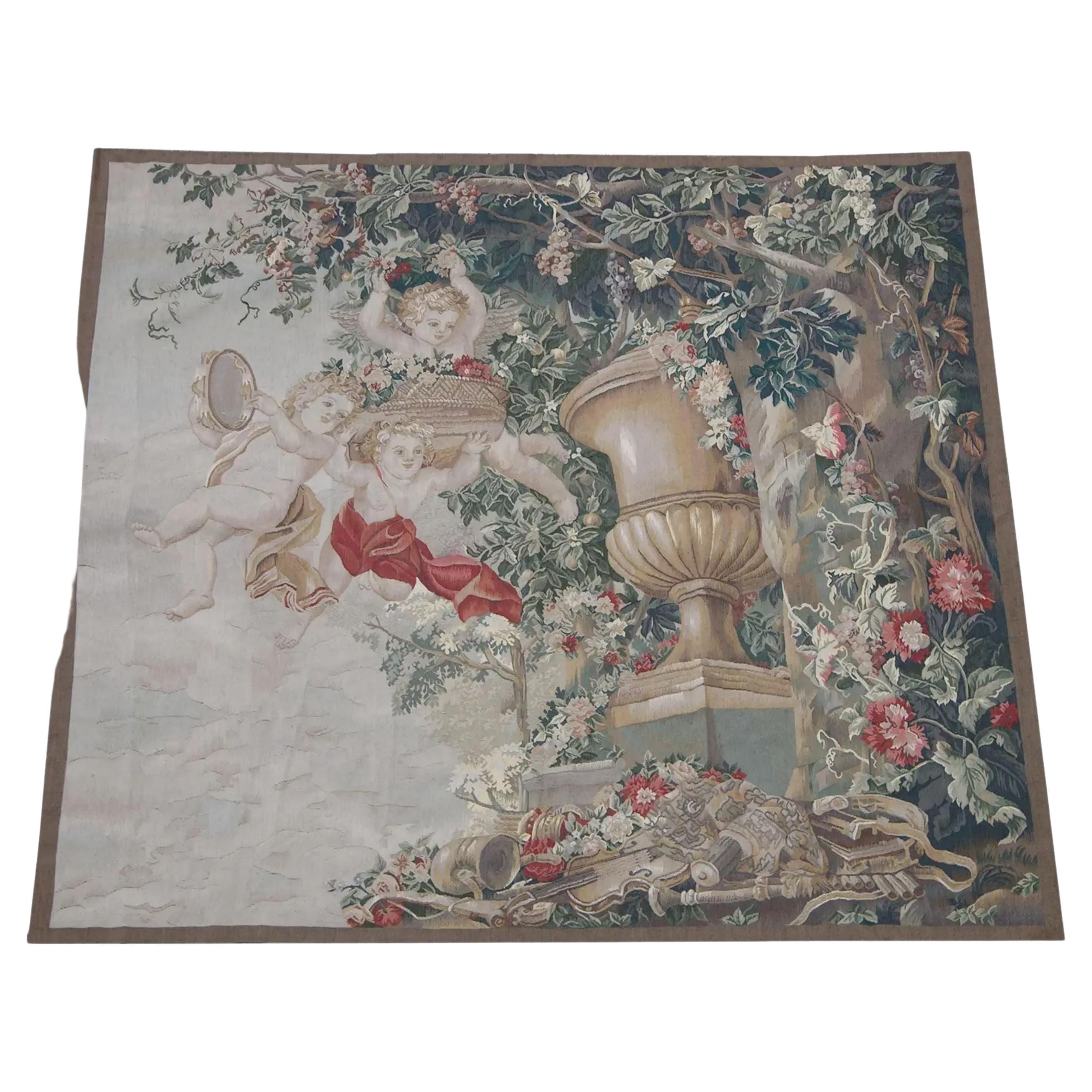 Vintage Tapestry Depicting Baby Angels 5.8X5.5 For Sale