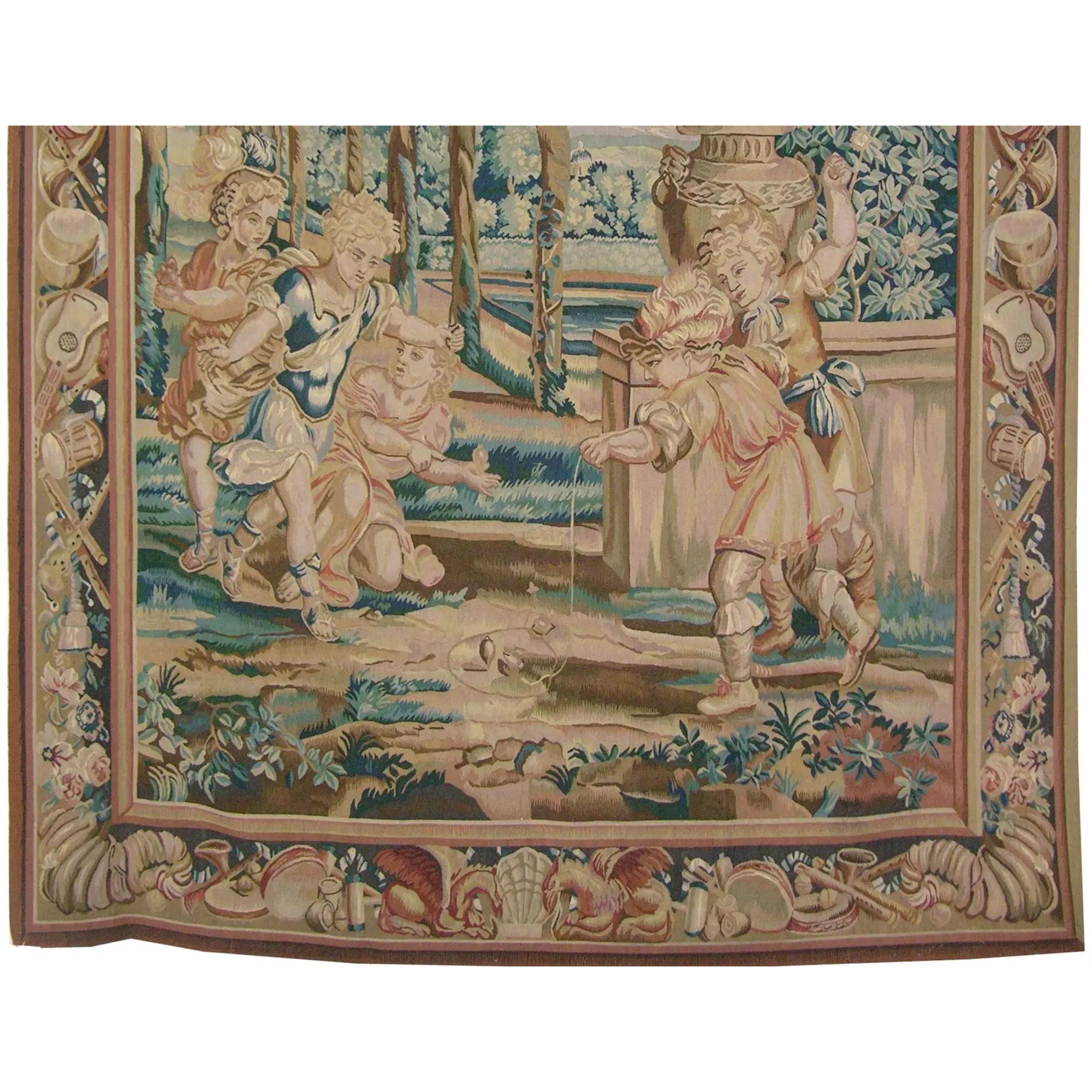 Unknown Vintage Tapestry Depicting Children at Play 10.3X7.4 For Sale