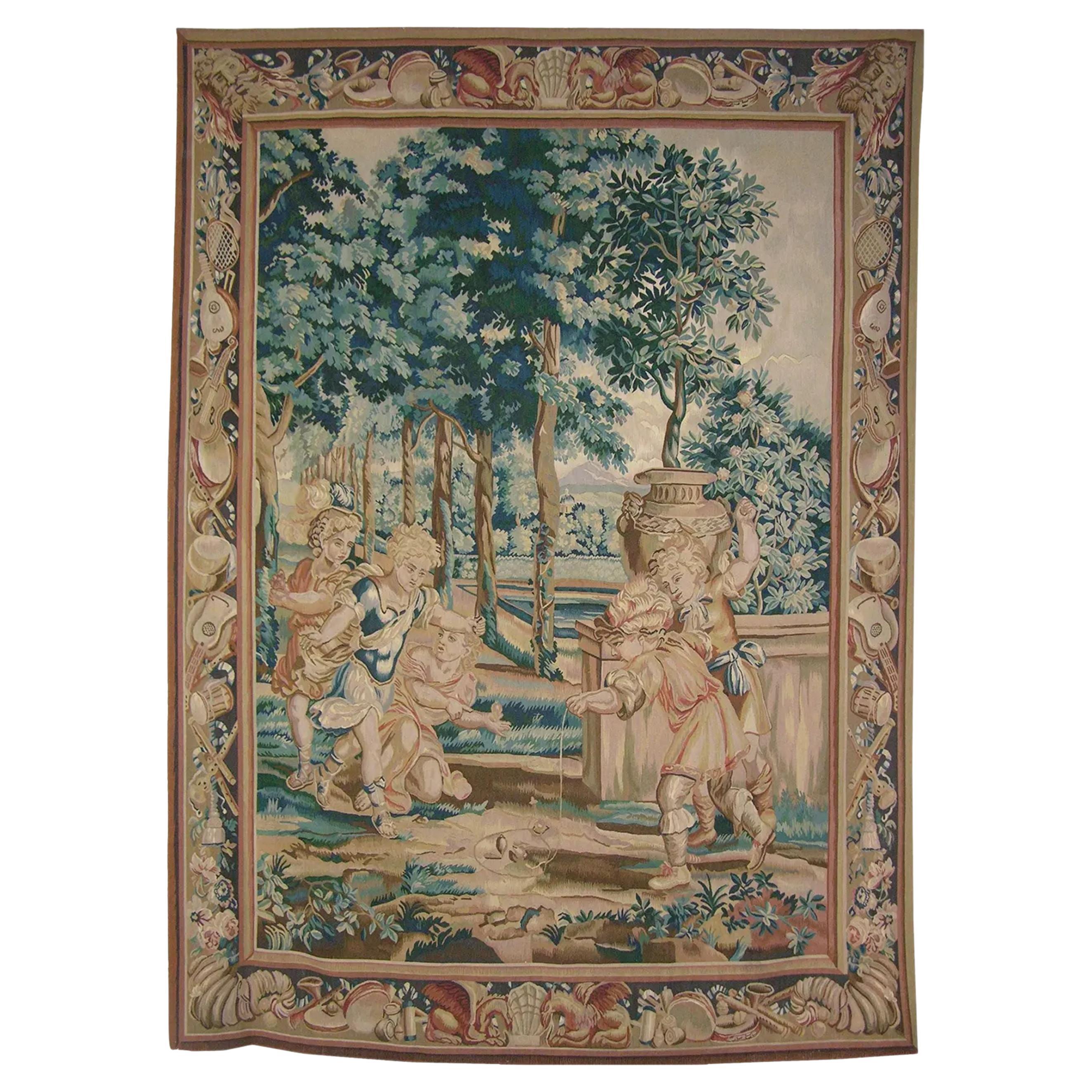 Vintage Tapestry Depicting Children at Play 10.3X7.4 For Sale