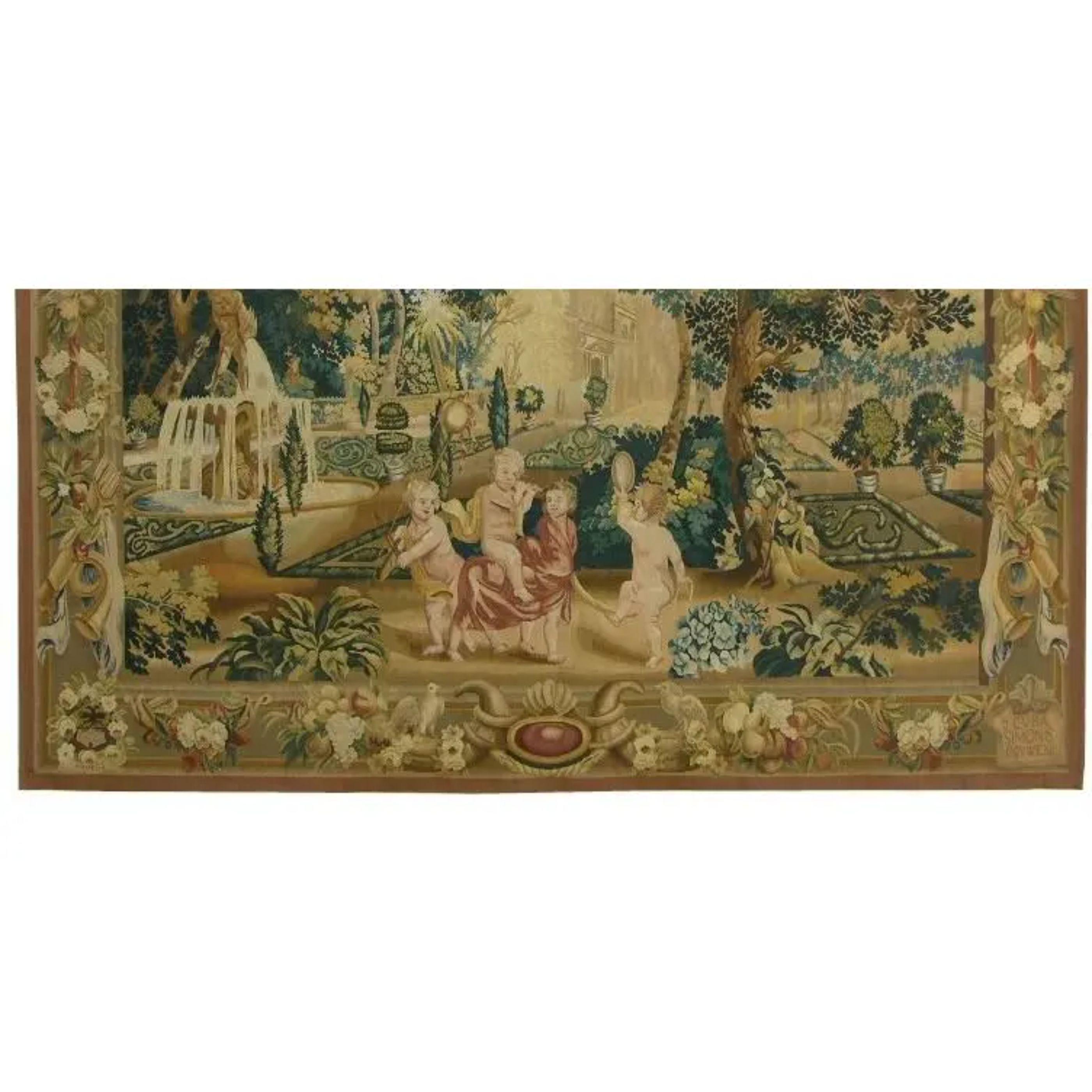 Empire Vintage Tapestry Depicting Children at Play 7X7.8 For Sale