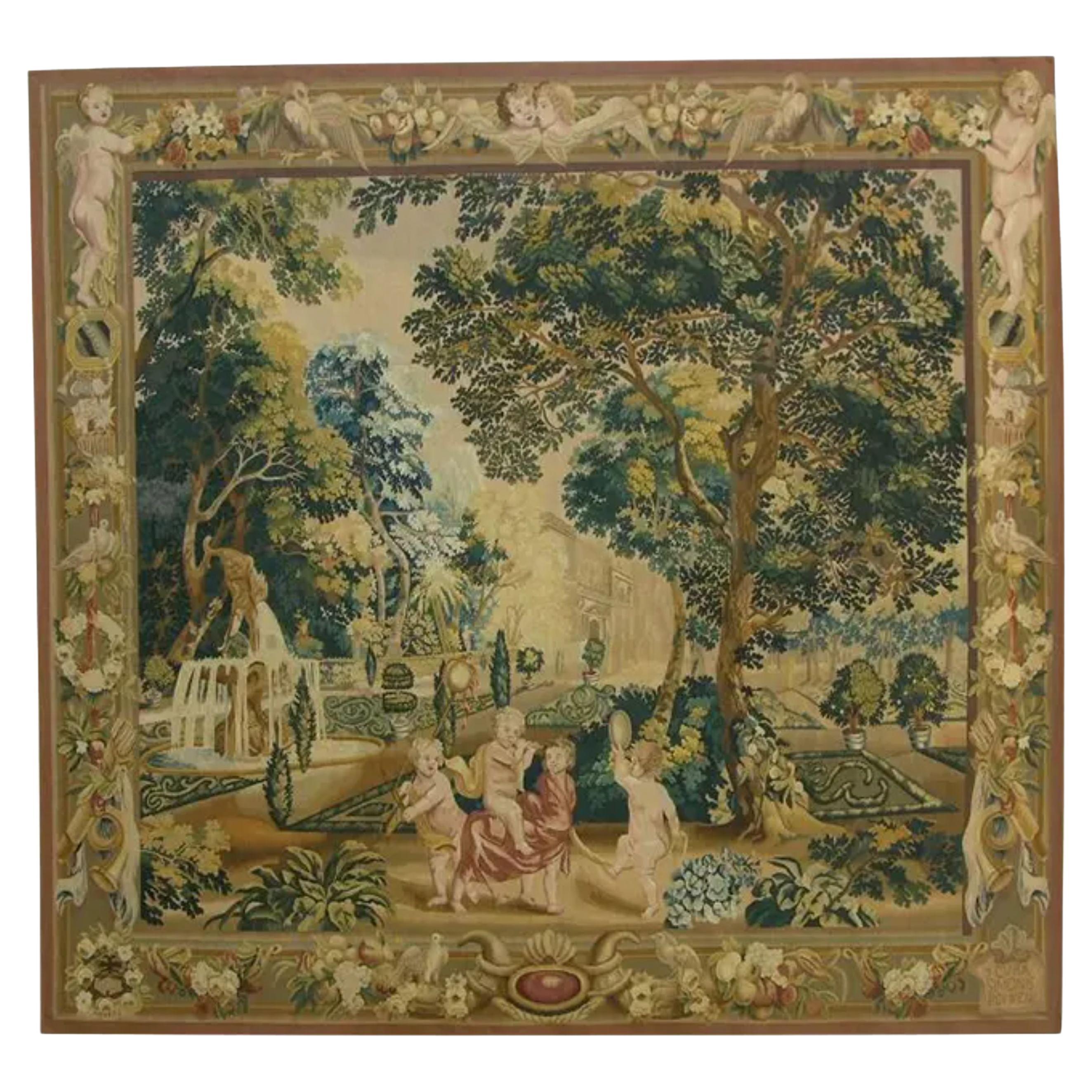 Vintage Tapestry Depicting Children at Play 7X7.8 For Sale