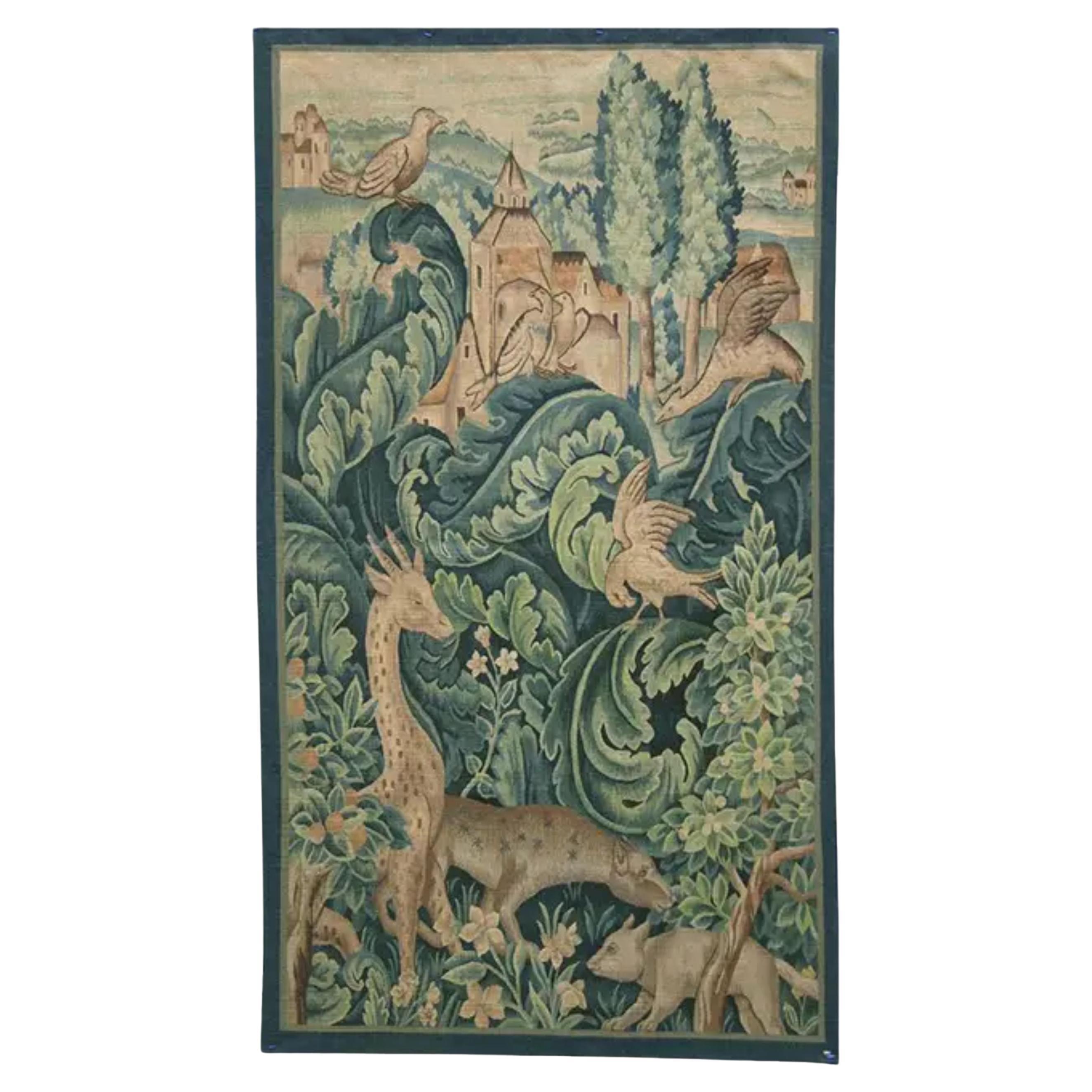 Vintage Tapestry Depicting Exotic Animals 5 X 3 For Sale