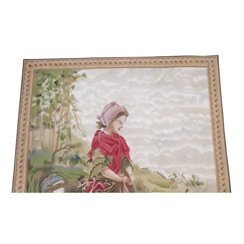 Vintage Tapestry Depicting Farm Kids 6.9 X 5.2 For Sale 2