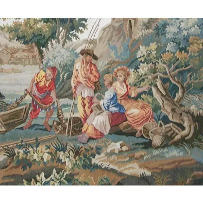 Vintage Tapestry Depicting Farmers 6X5.6 In Good Condition For Sale In Los Angeles, US