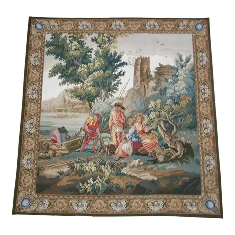 Vintage Tapestry Depicting Farmers 6X5.6 For Sale 2
