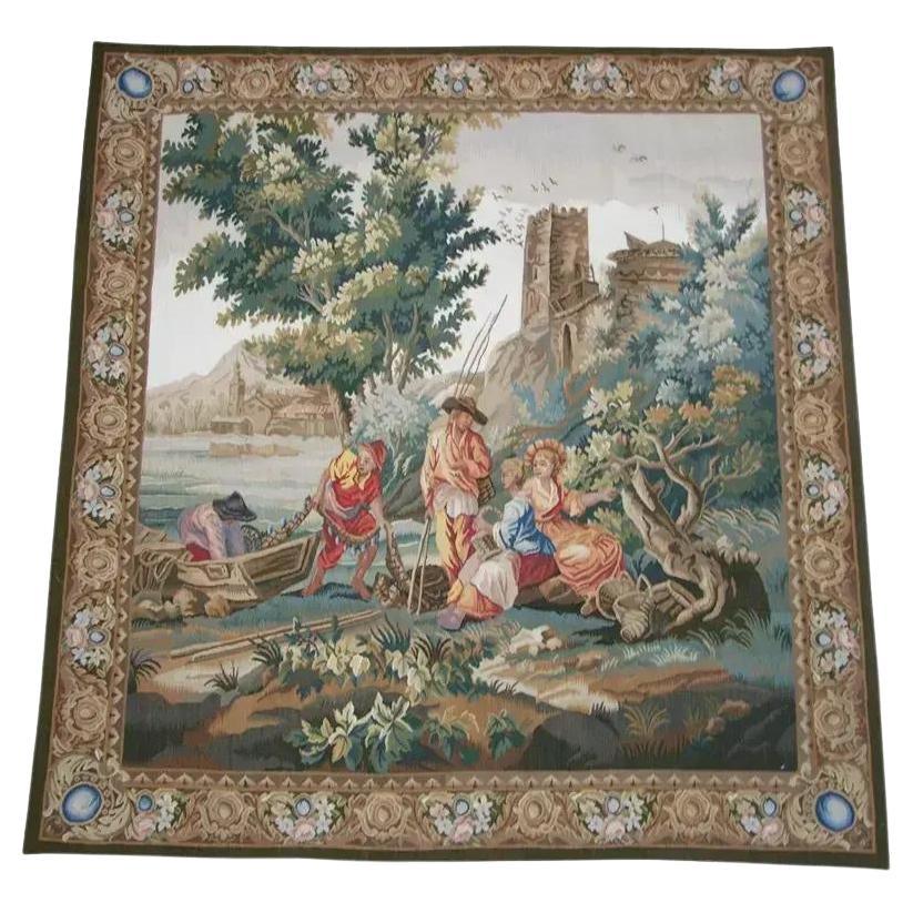 Vintage Tapestry Depicting Farmers 6X5.6 For Sale