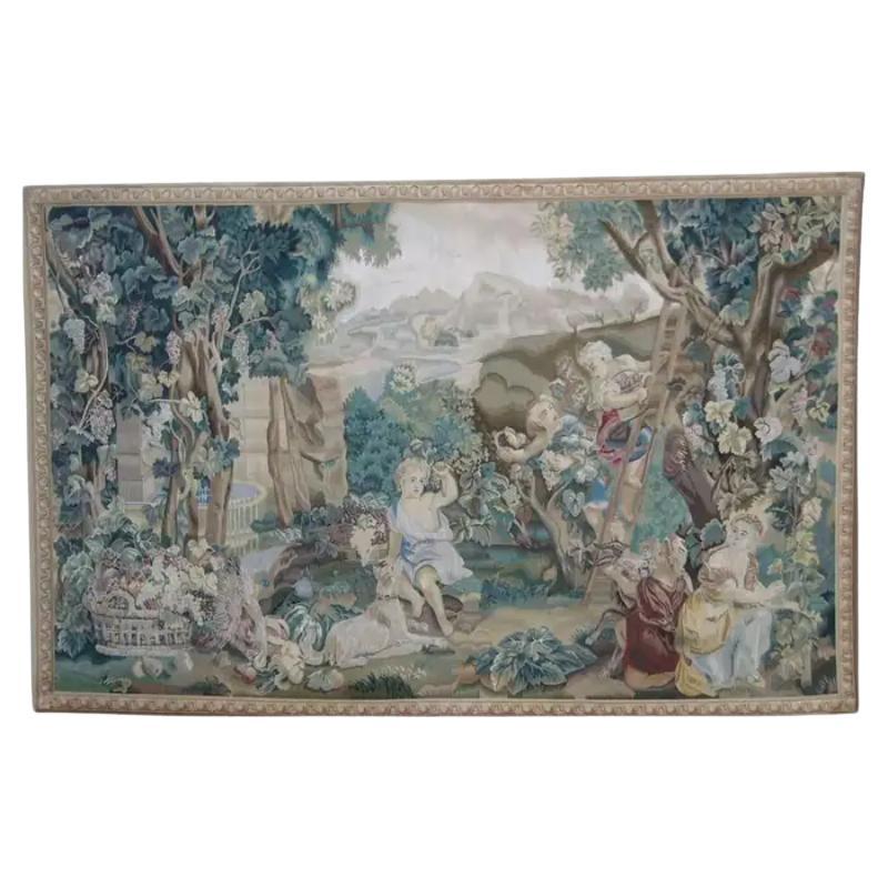 Vintage Tapestry Depicting Grape Harvest 7.8X4.11 For Sale