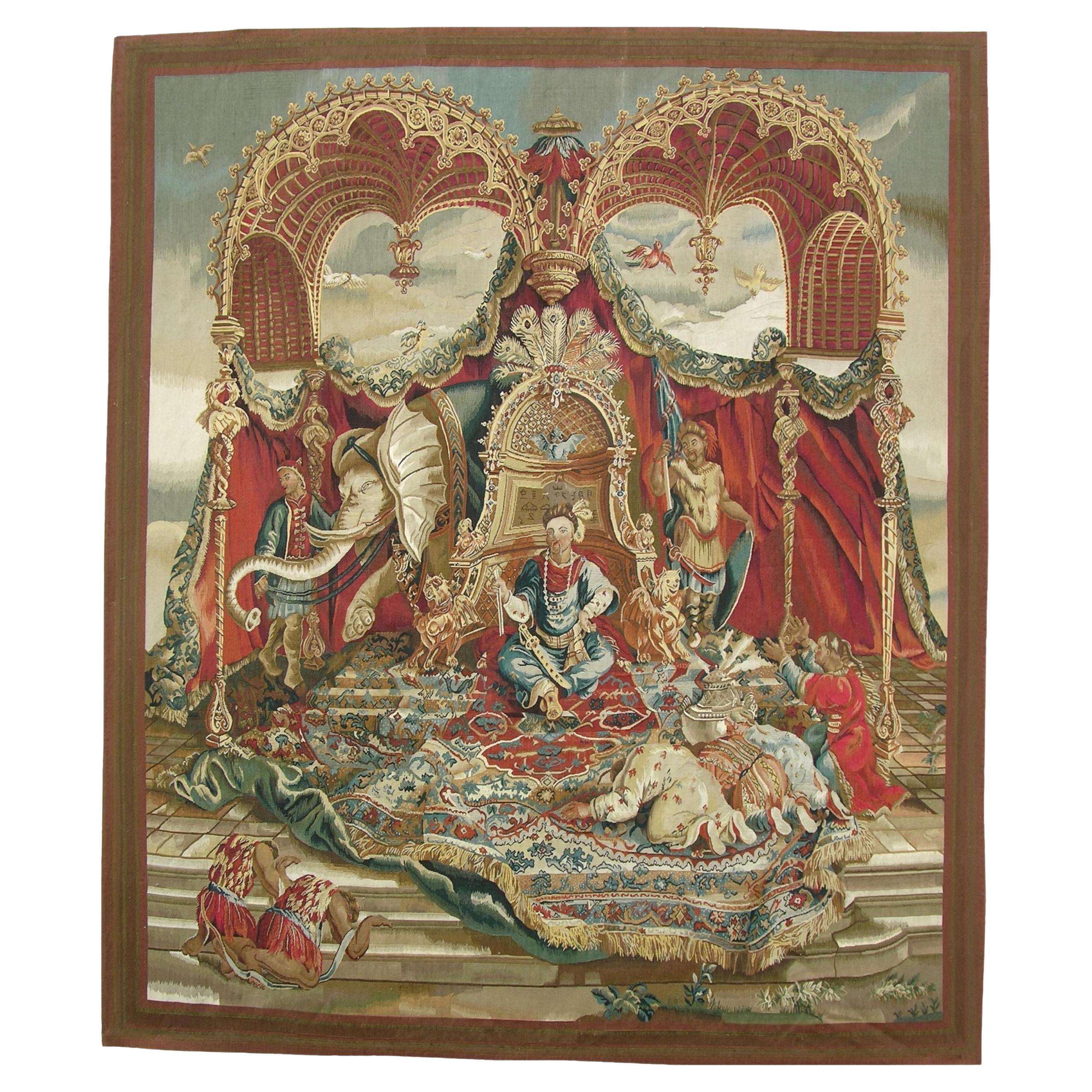 Vintage Tapestry Depicting King on the Throne 7'9" X 7'9" For Sale