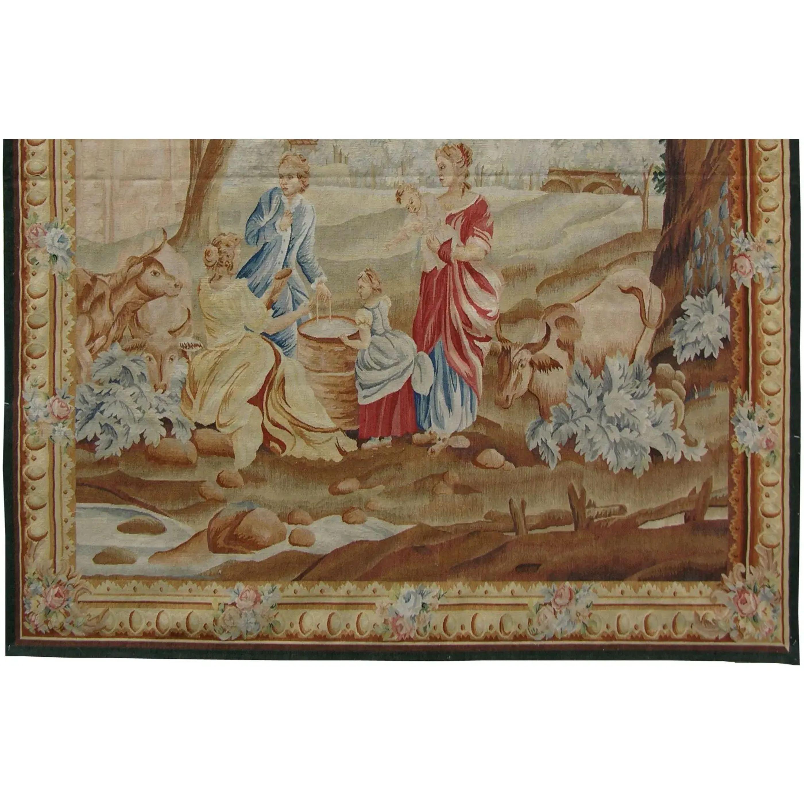 Unknown Vintage Tapestry Depicting Mother and Her Children 6.4X5.3 For Sale