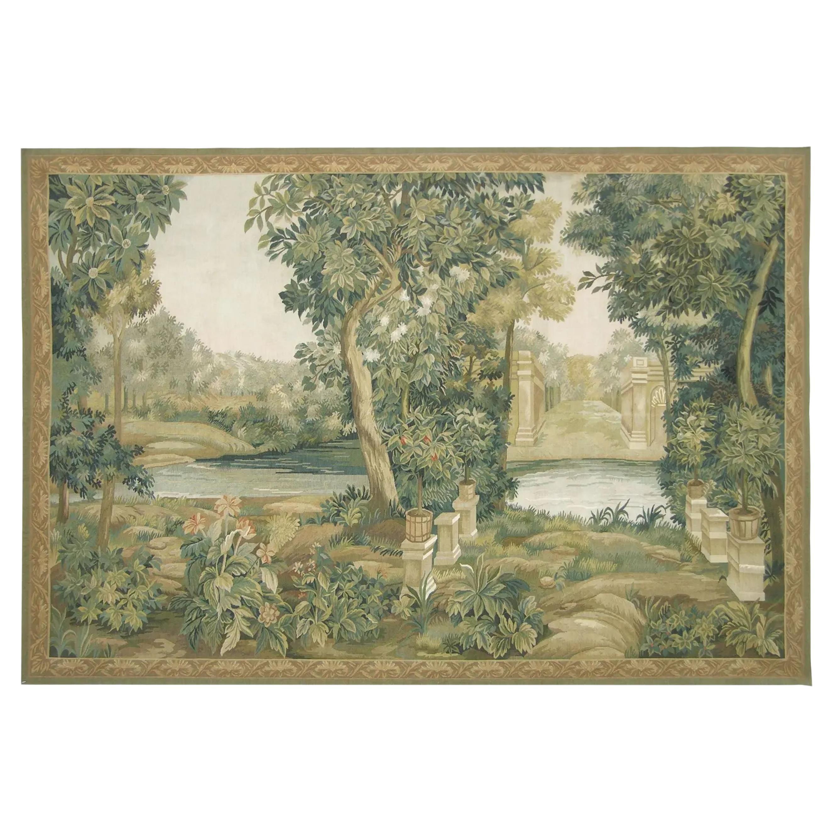 Vintage Tapestry Depicting River and Trees 6.4X5.0