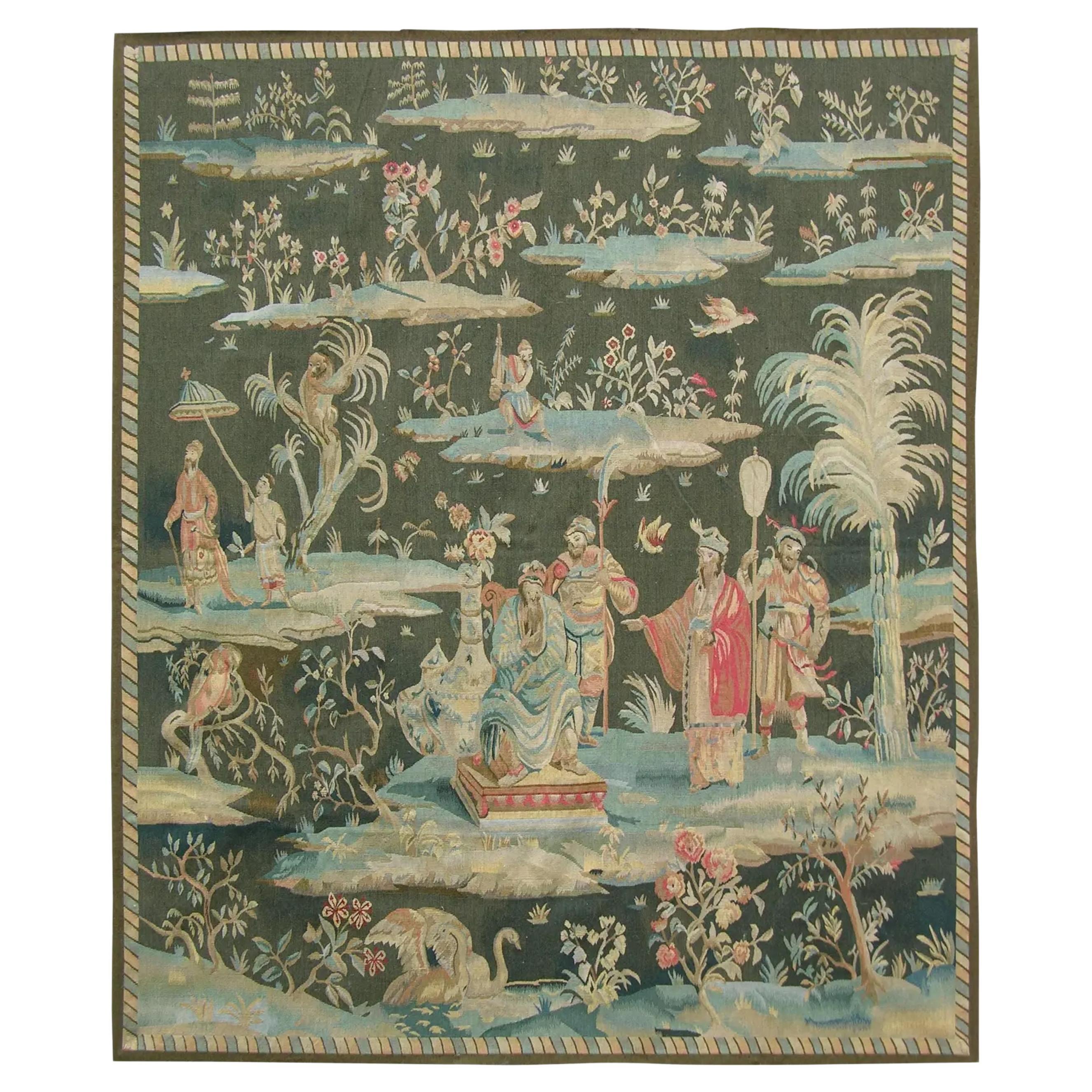 Vintage Tapestry Depicting Royal Figures on Islands 6.5X5.5