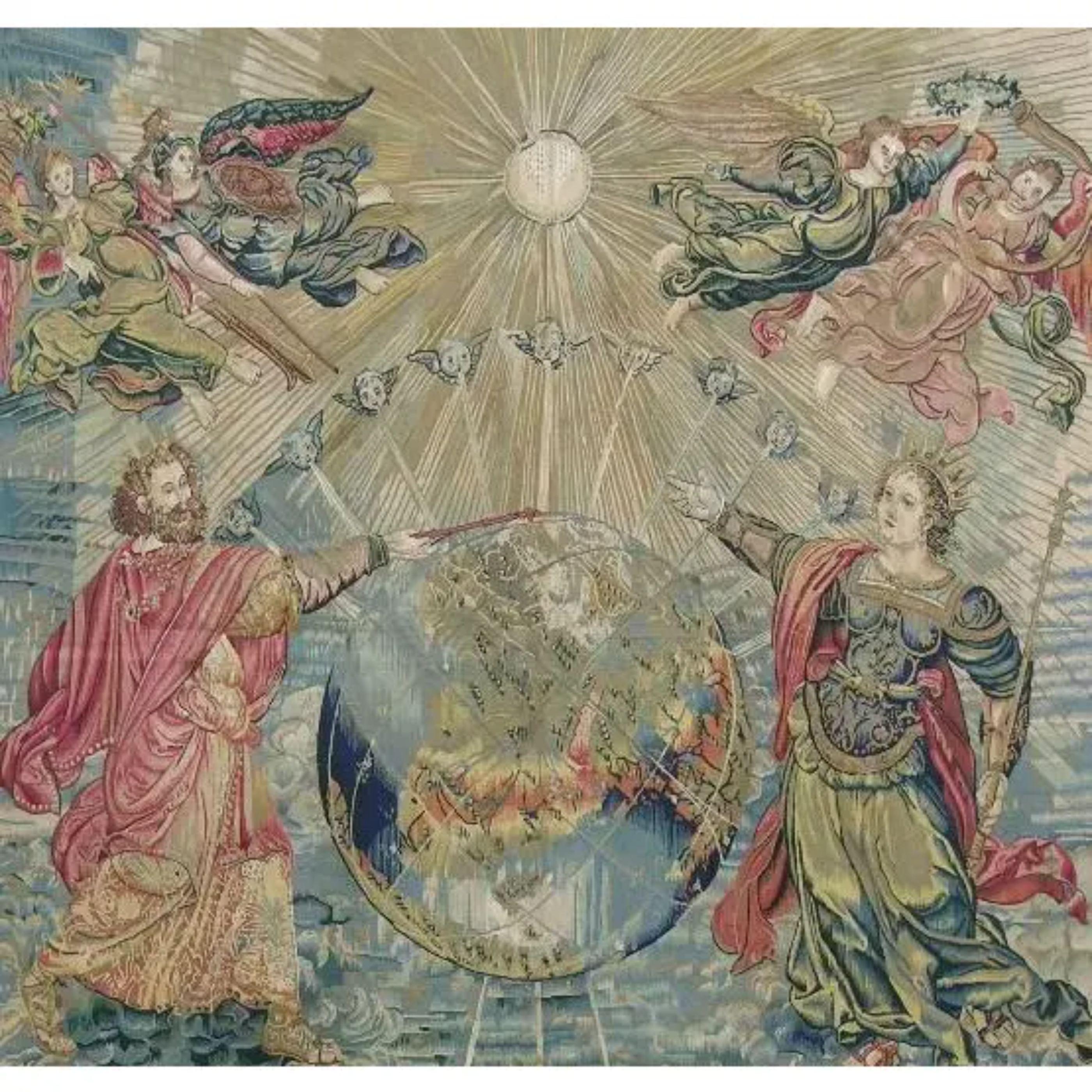 Empire Vintage Tapestry Depicting Royalty and Angels 8X7 For Sale