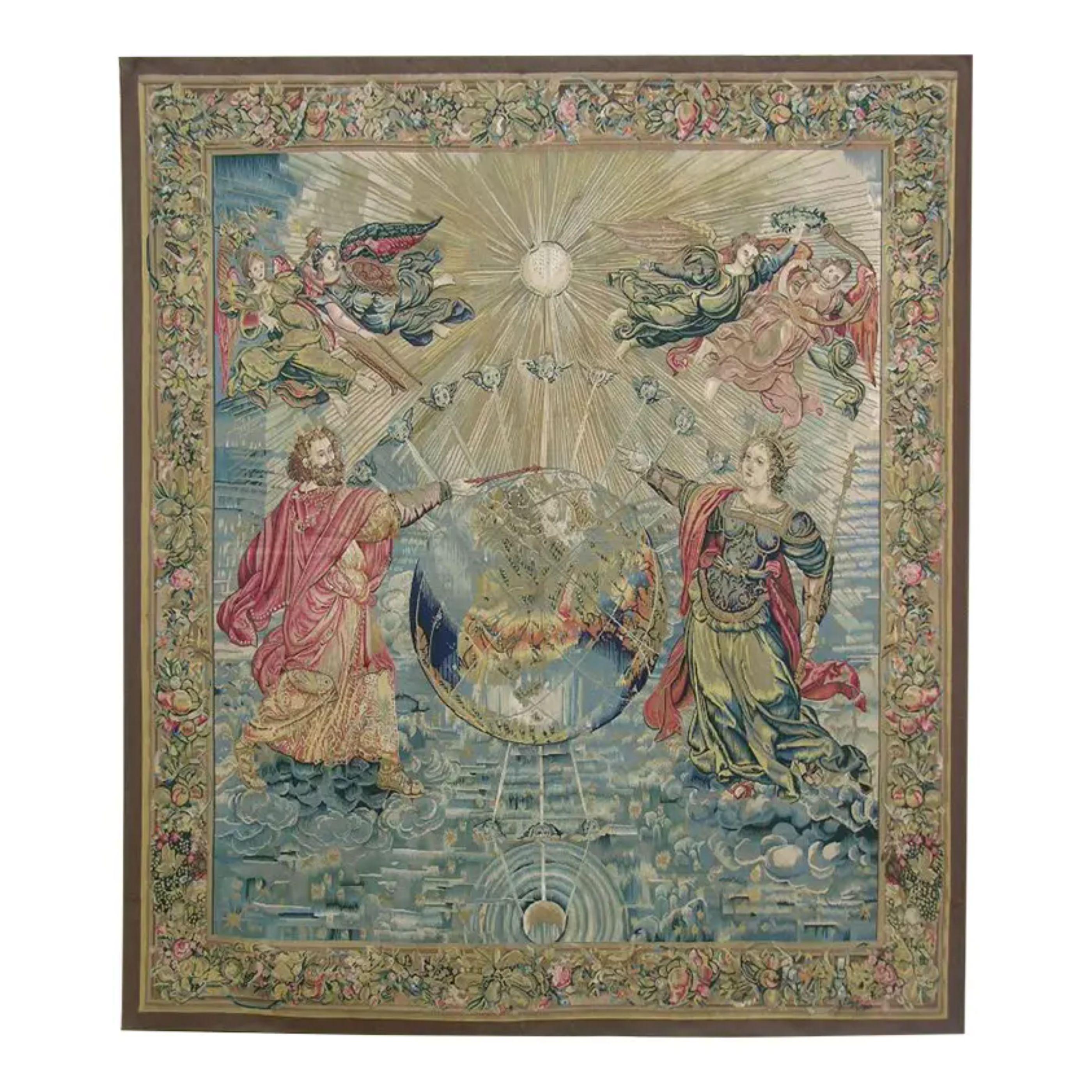 Vintage Tapestry Depicting Royalty and Angels 8X7