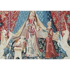 Vintage Tapestry Depicting Royalty and Majestic Animals 6.3X6.1