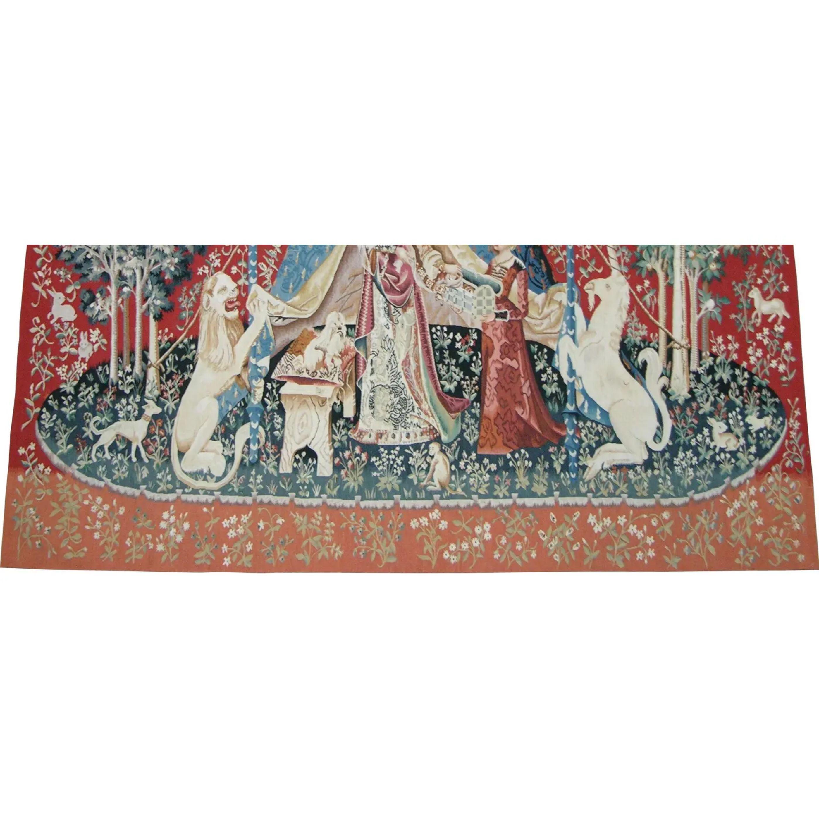 Unknown Vintage Tapestry Depicting Royalty and Majestic Animals 6.3X6.1 For Sale