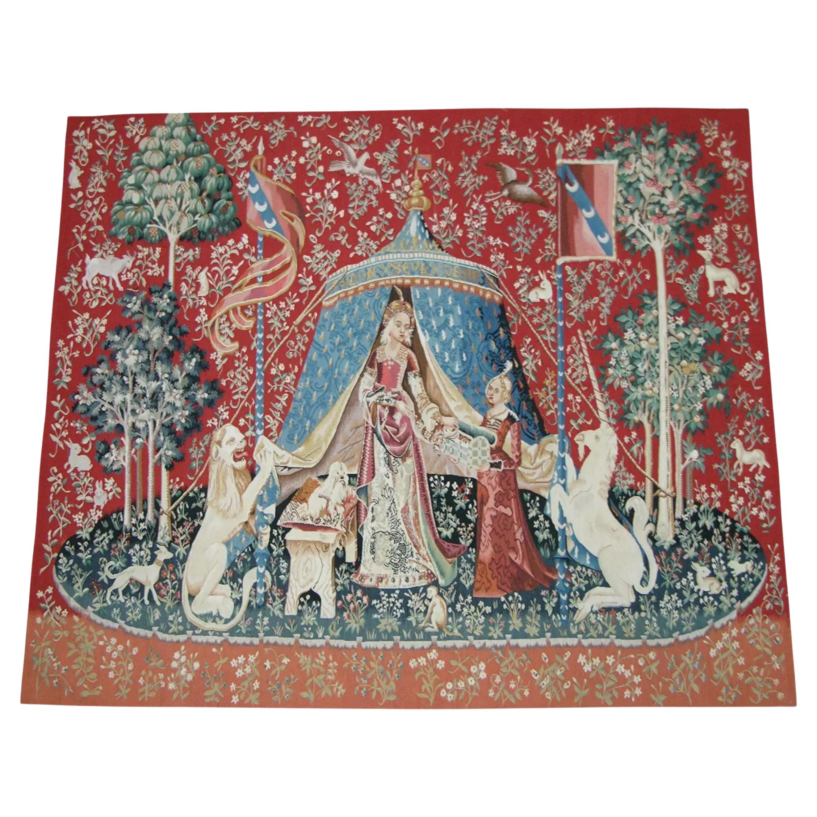 Vintage Tapestry Depicting Royalty and Majestic Animals 6.3X6.1