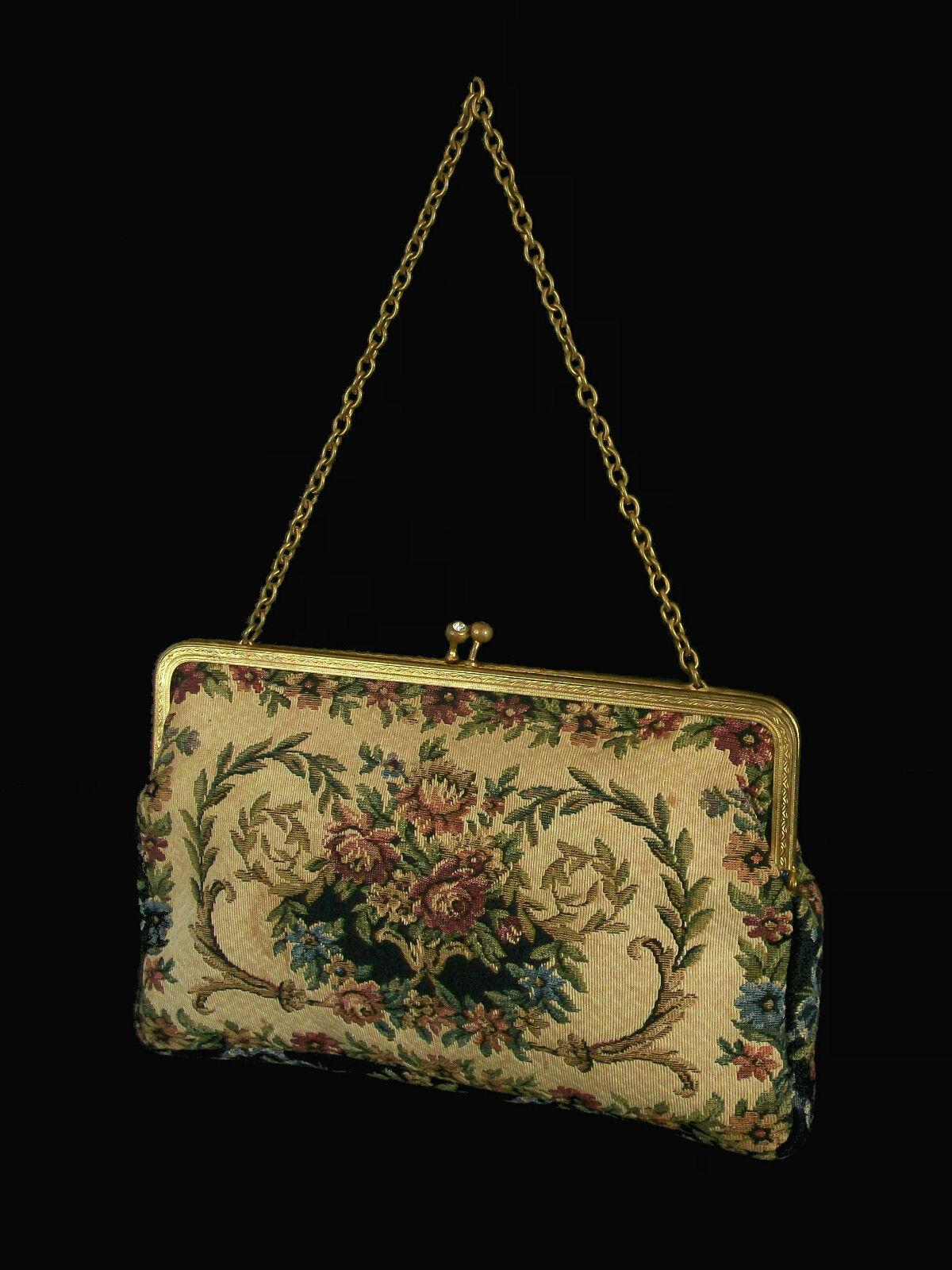 Vintage Wandteppich-Abendtasche - Strassverschluss - Unsigniert - Mitte des 20. Jahrhunderts (Art déco) im Angebot