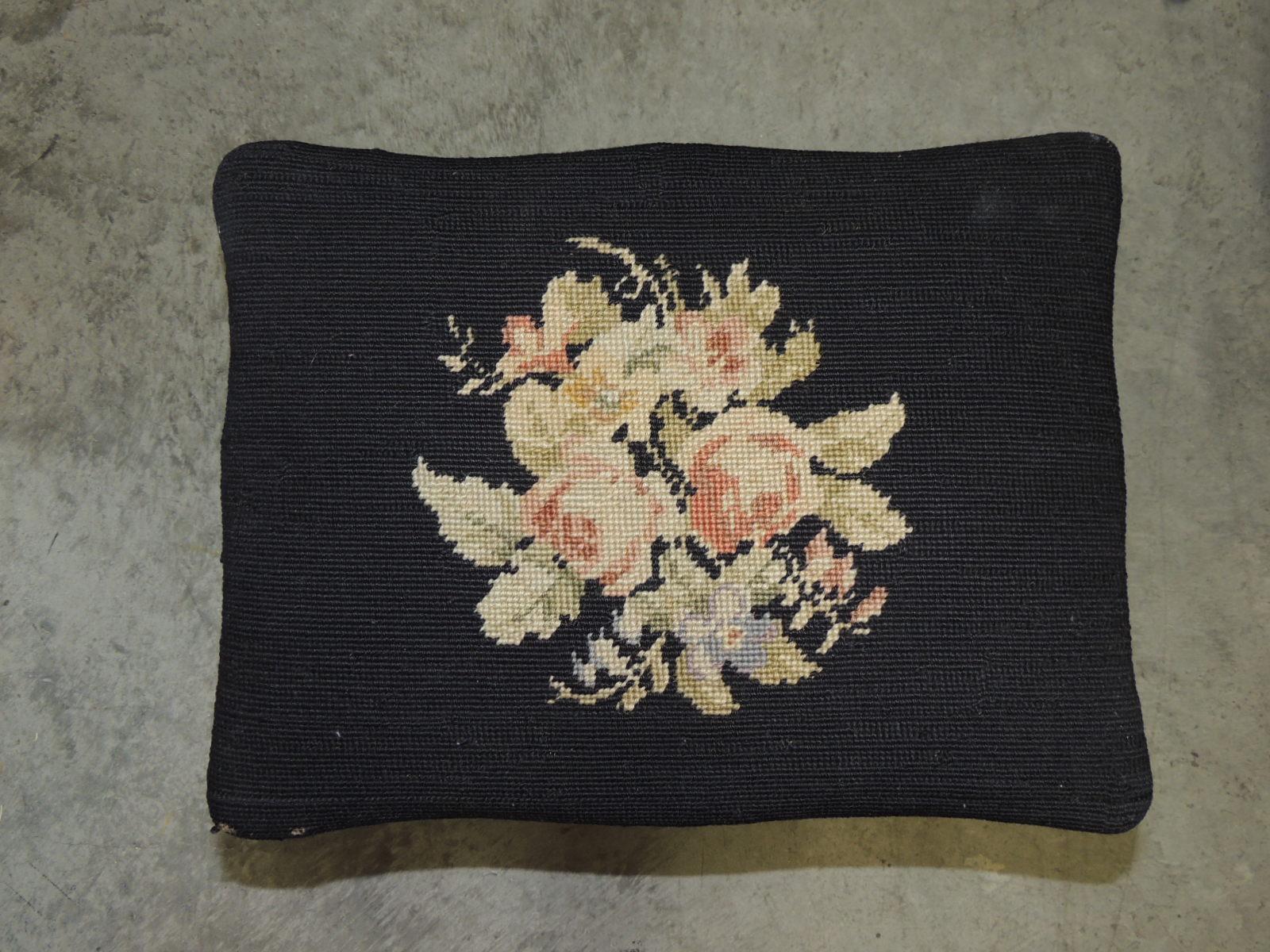 Regency Vintage Tapestry Footstool with Chalky Dark Gray Painted Cabriolet Legs