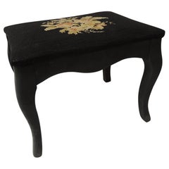 Vintage Tapestry Footstool with Chalky Dark Gray Painted Cabriolet Legs