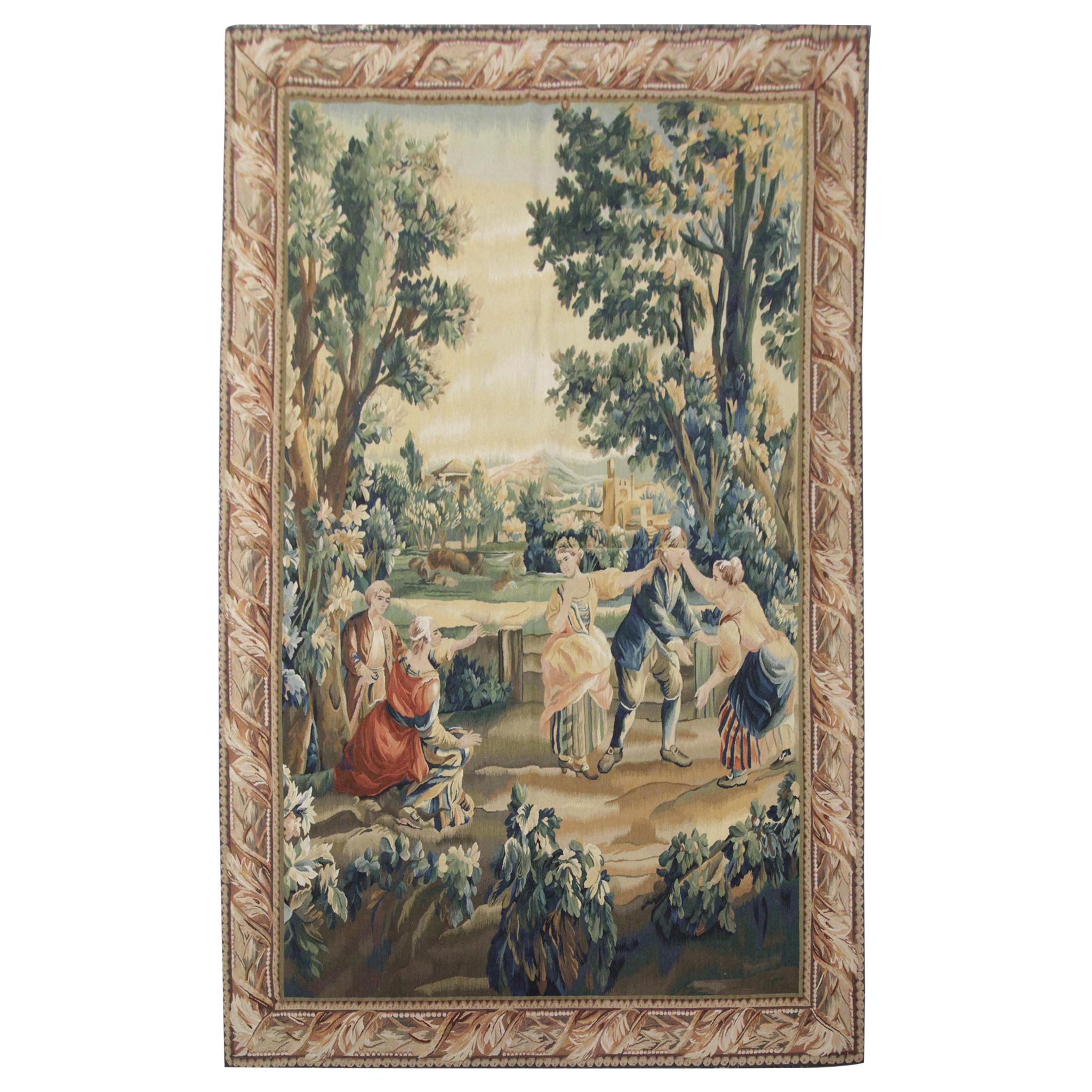 Vintage Tapestry Rug French Style Carpet Dancing Scene Handmade Tapestry