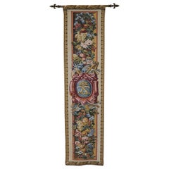 Vintage Tapestry Wall Hanging with Extending Rail, Embroidered Armorial Crest