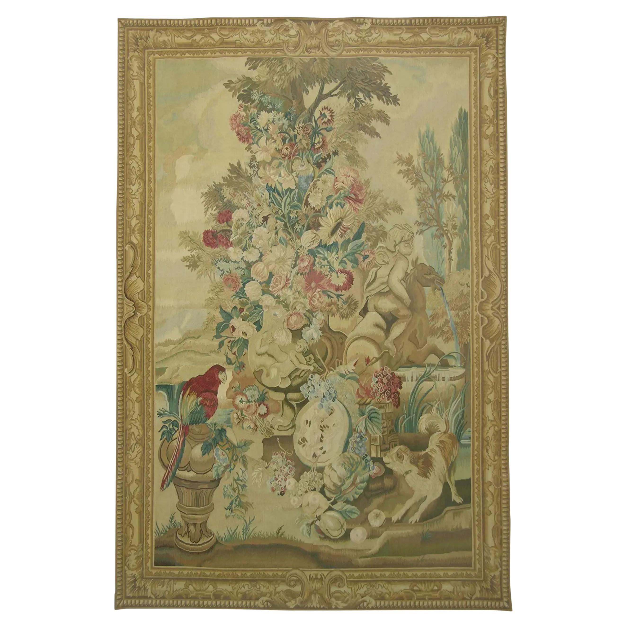 Vintage Tapestry With Birds and Animals 6.7X4.5 For Sale