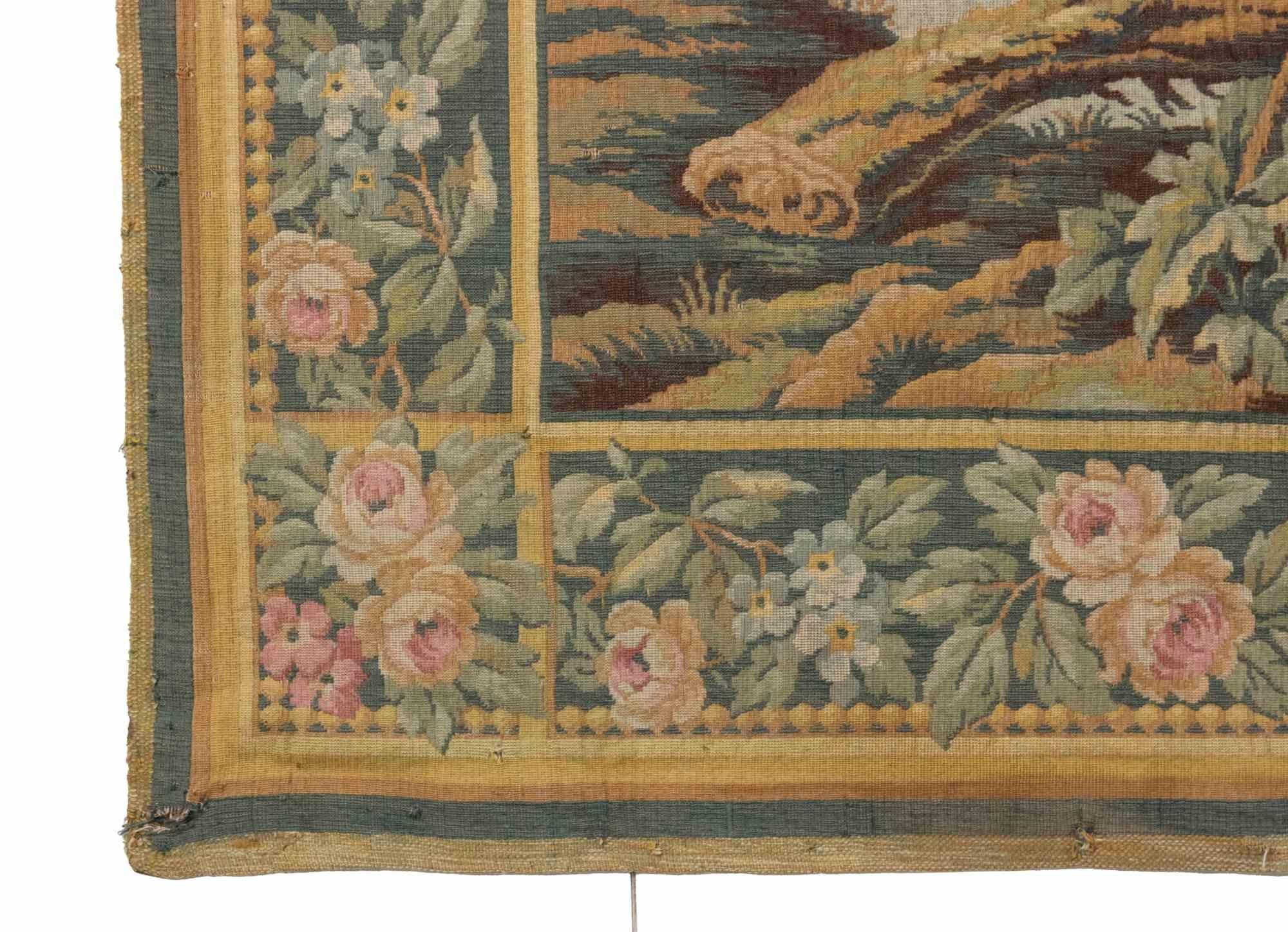 Tessuto Arazzo vintage con scena bucolica, inizio XX secolo in vendita
