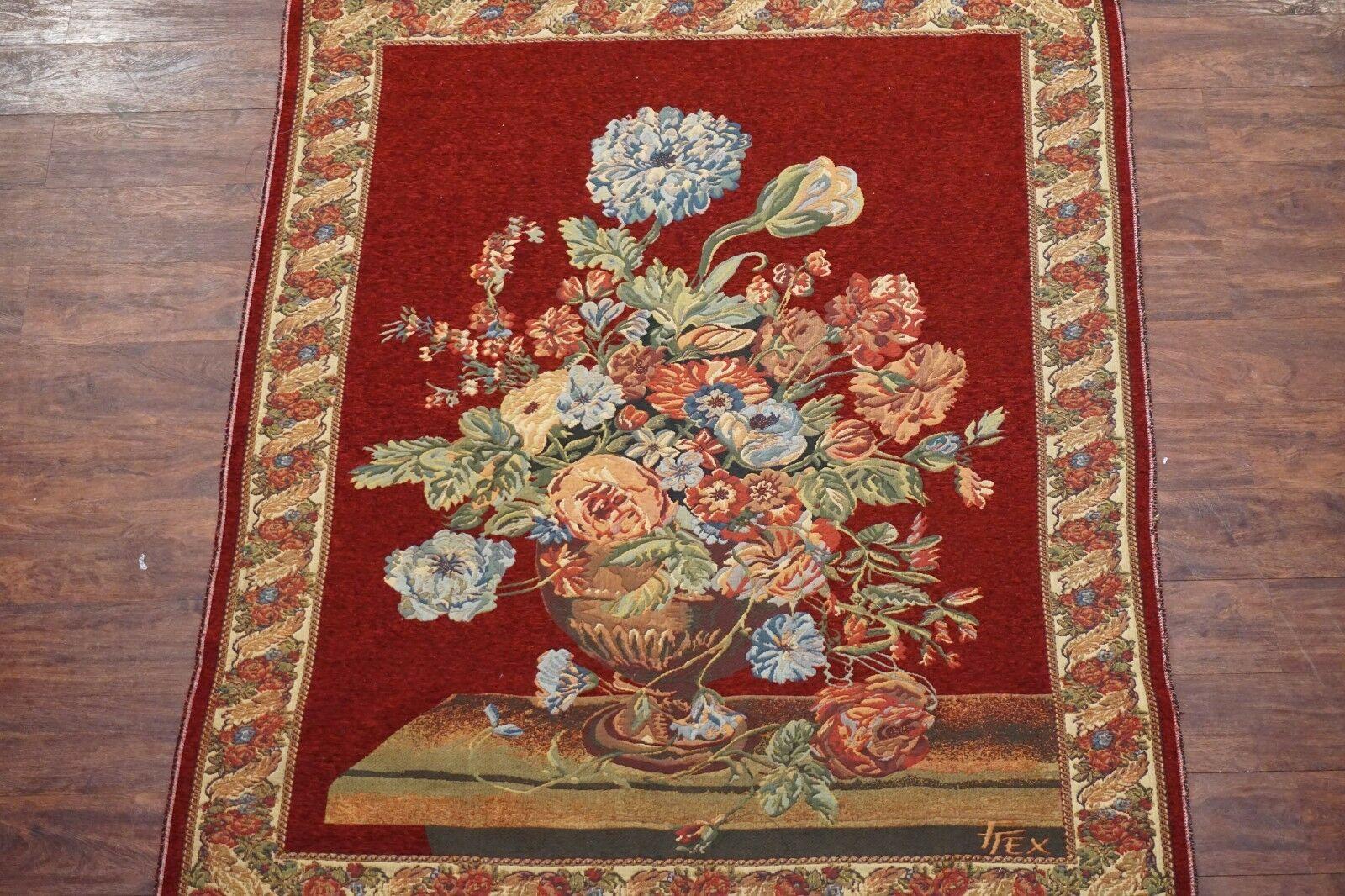 Belgian Vintage Tapestry with Floral Design For Sale