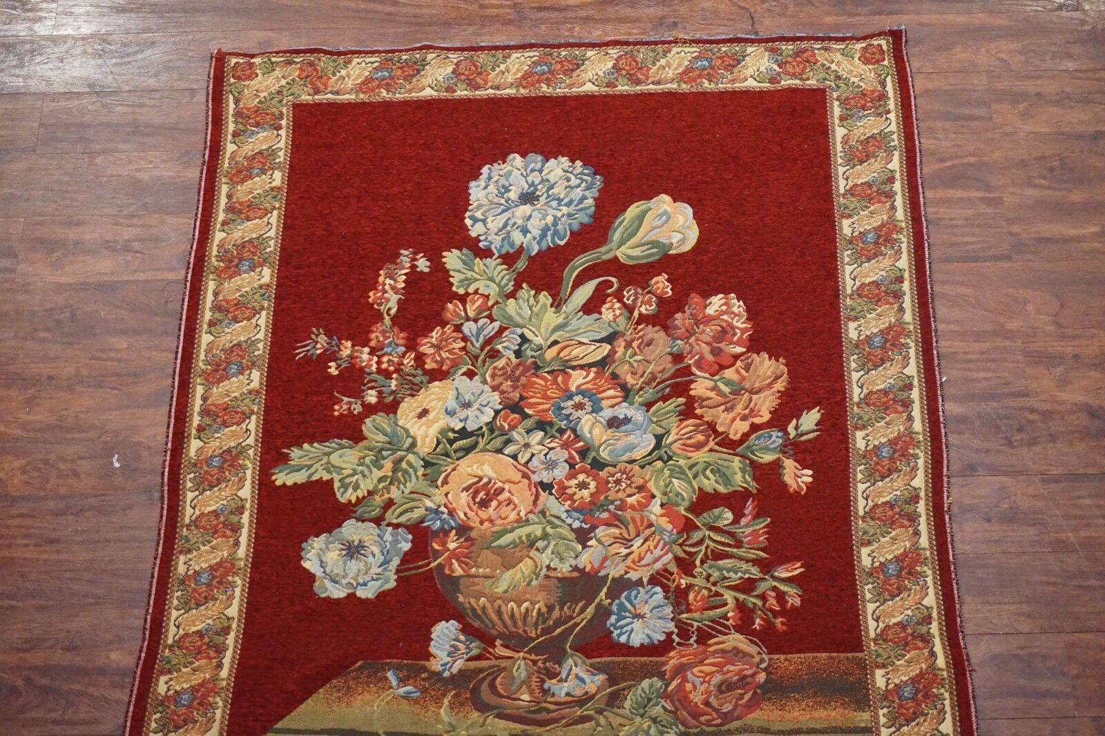Hand-Woven Vintage Tapestry with Floral Design For Sale