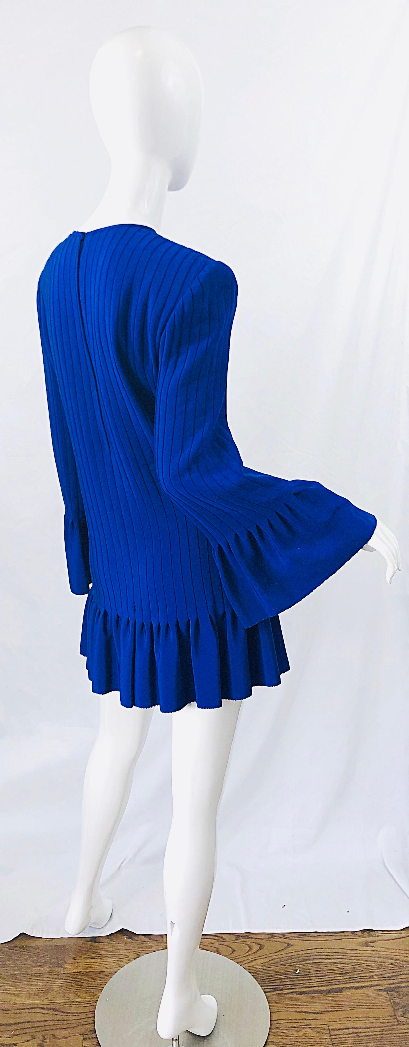 Vintage Tarquin Ebker Royal Blue 1980s Silk Pleated 80s Mini Dress Tunic Shirt 7