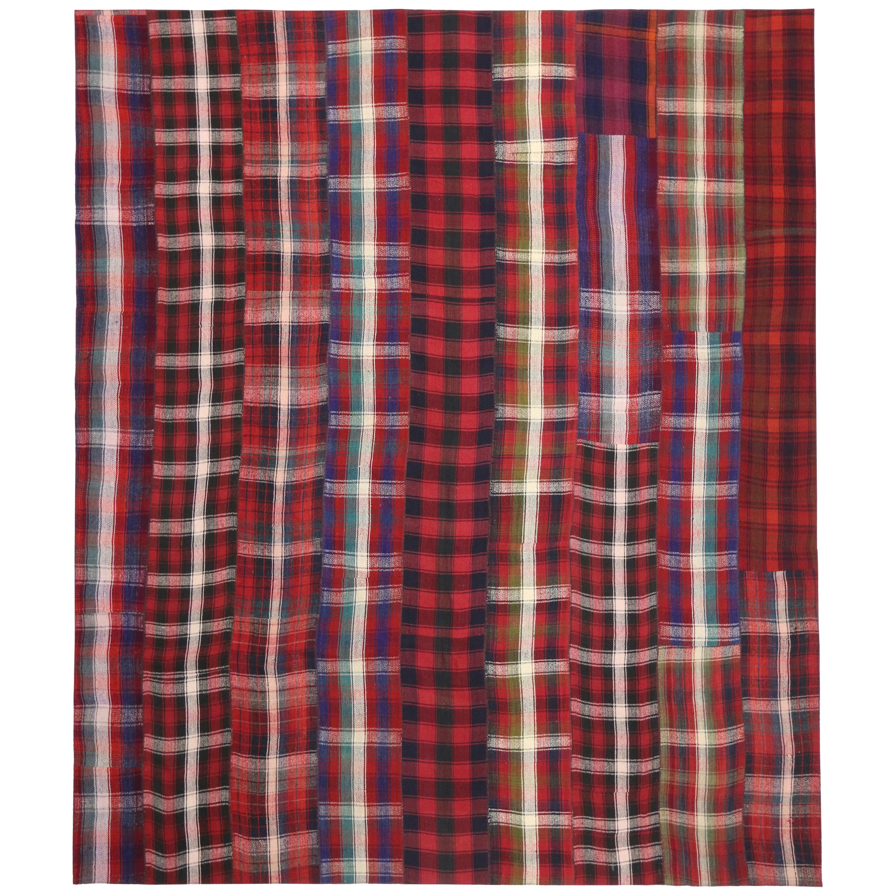 Vintage Plaid Kilim Rug with Timeless Tartan Charm and Luxe Ralph Lauren Style For Sale