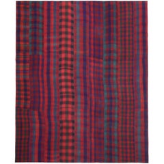 Vintage Plaid Kilim Area Rug with Timeless Tartan Charm and Luxury Lodge Style