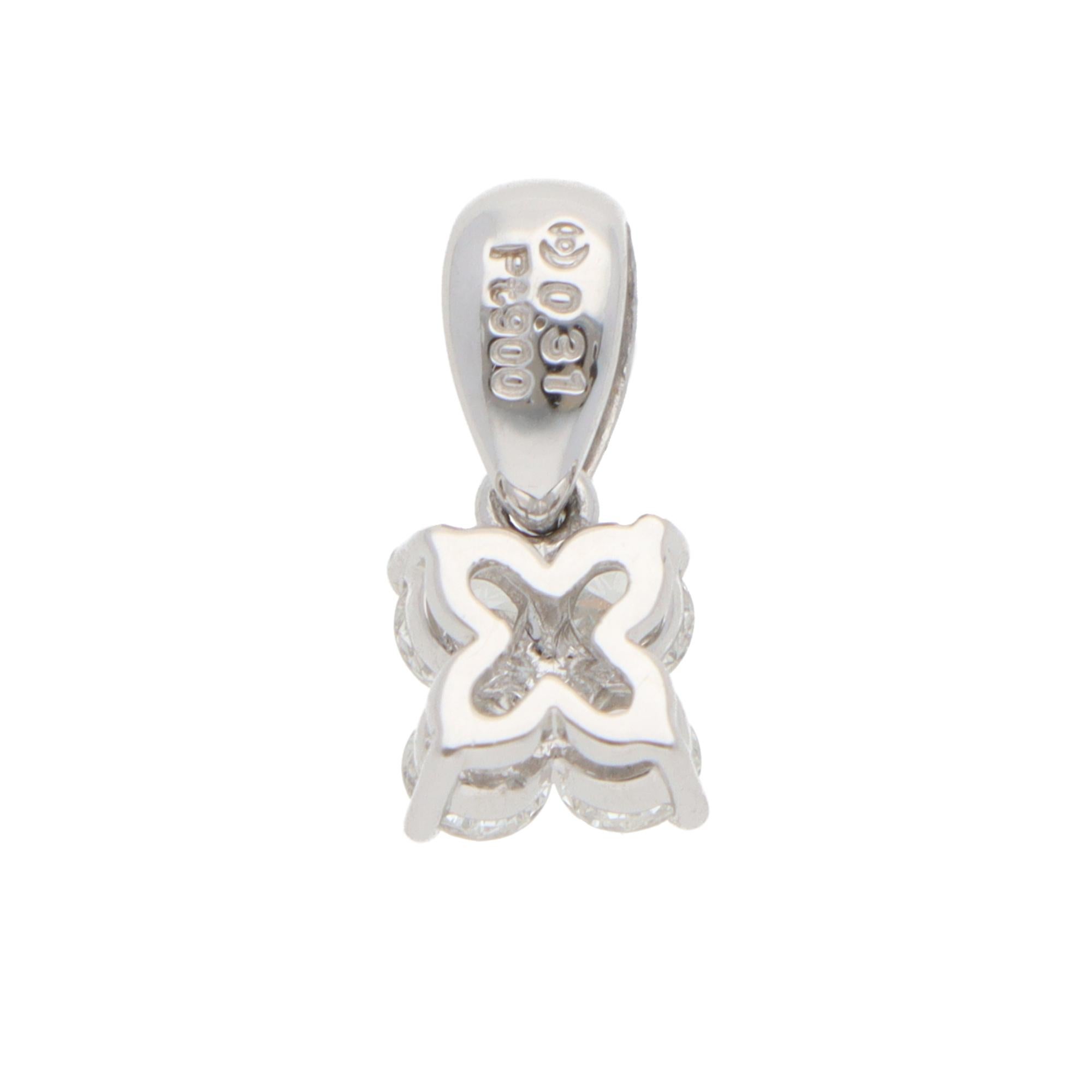 Brilliant Cut Vintage Tasaki Diamond Floral Pendant in Platinum