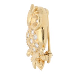 Broche vintage Tasaki Búho de Diamantes en Oro Amarillo
