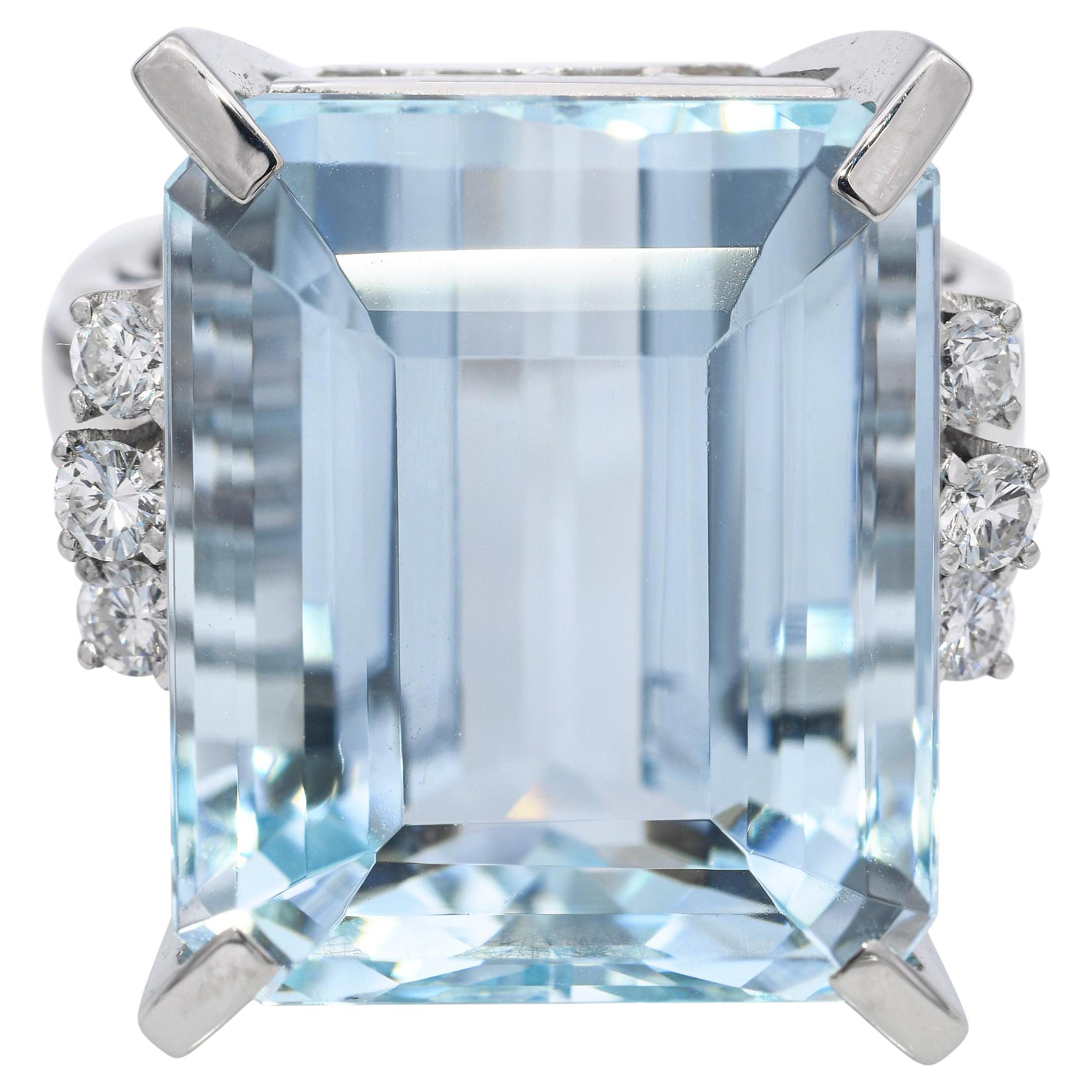 Vintage Tasaki Platin 24.63ct Aquamarin und Diamant Ring