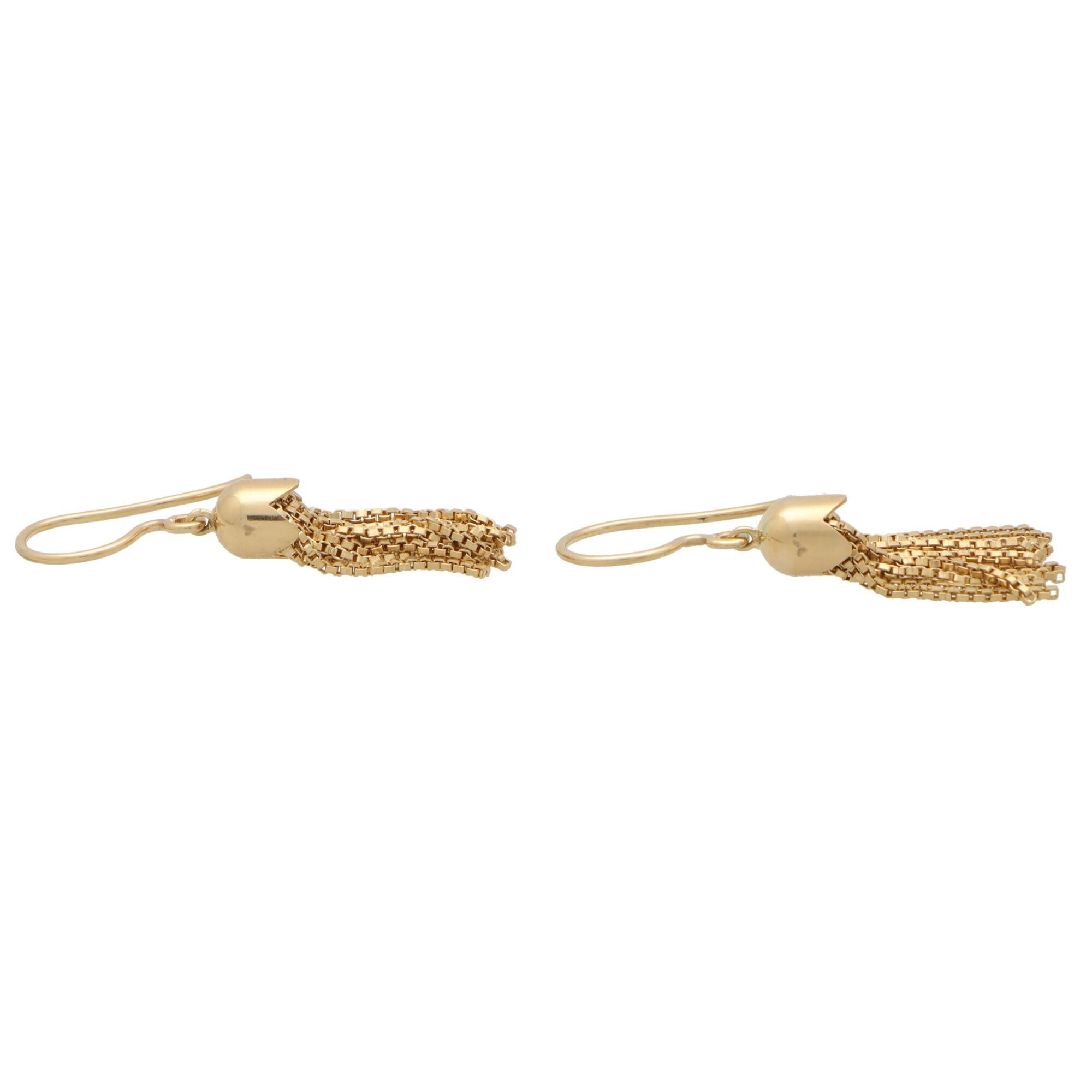 Retro Vintage Tassel Dangle Drop Earrings Set in 18k Yellow Gold
