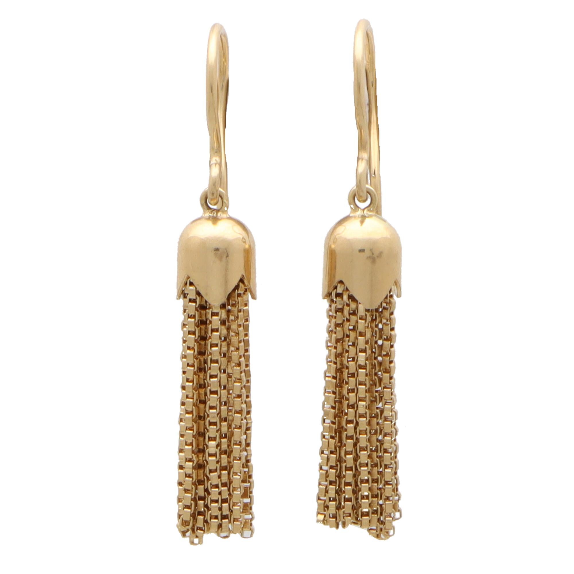Women's or Men's Vintage Tassel Dangle Drop Earrings Set in 18k Yellow Gold