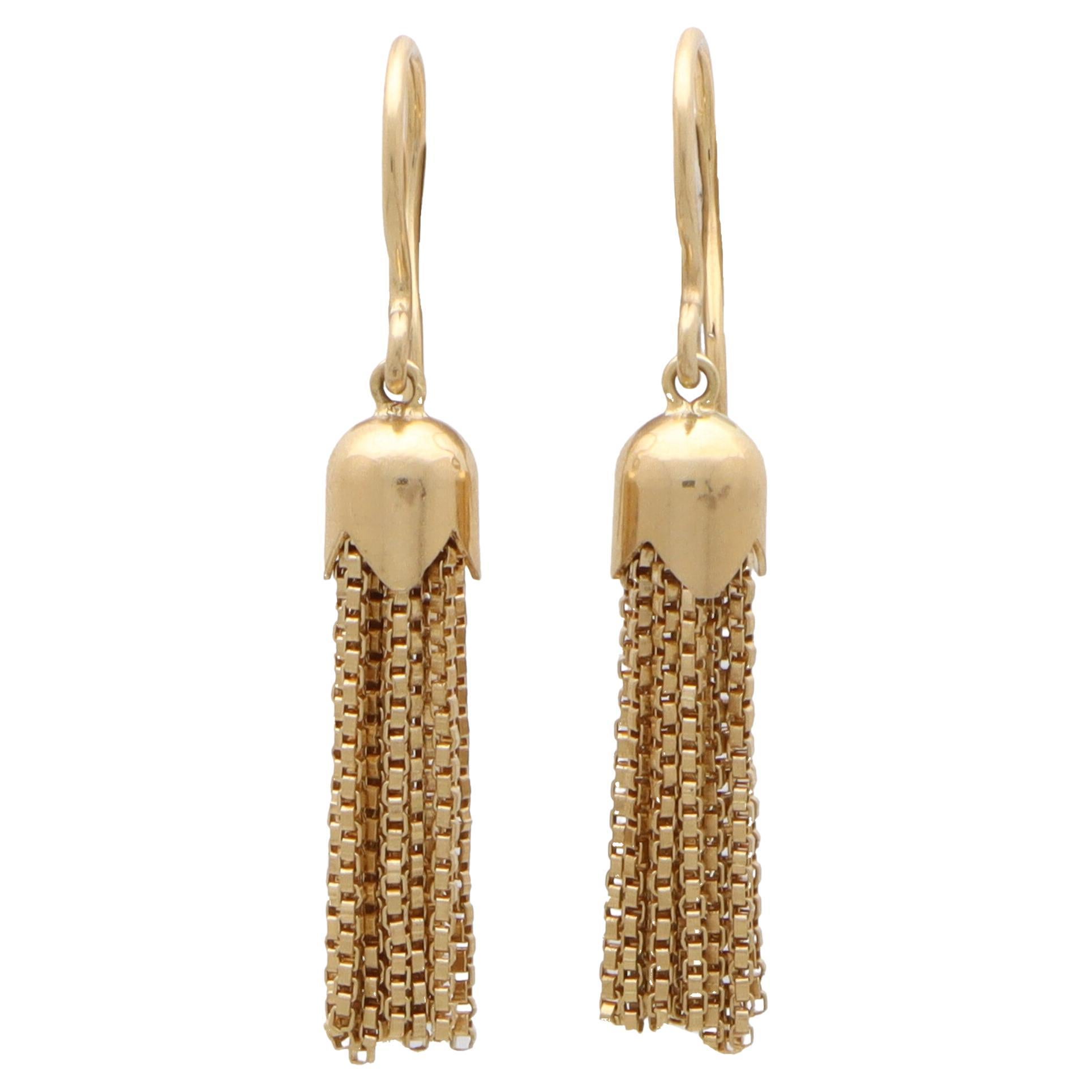 Vintage Tassel Dangle Drop Earrings Set in 18k Yellow Gold