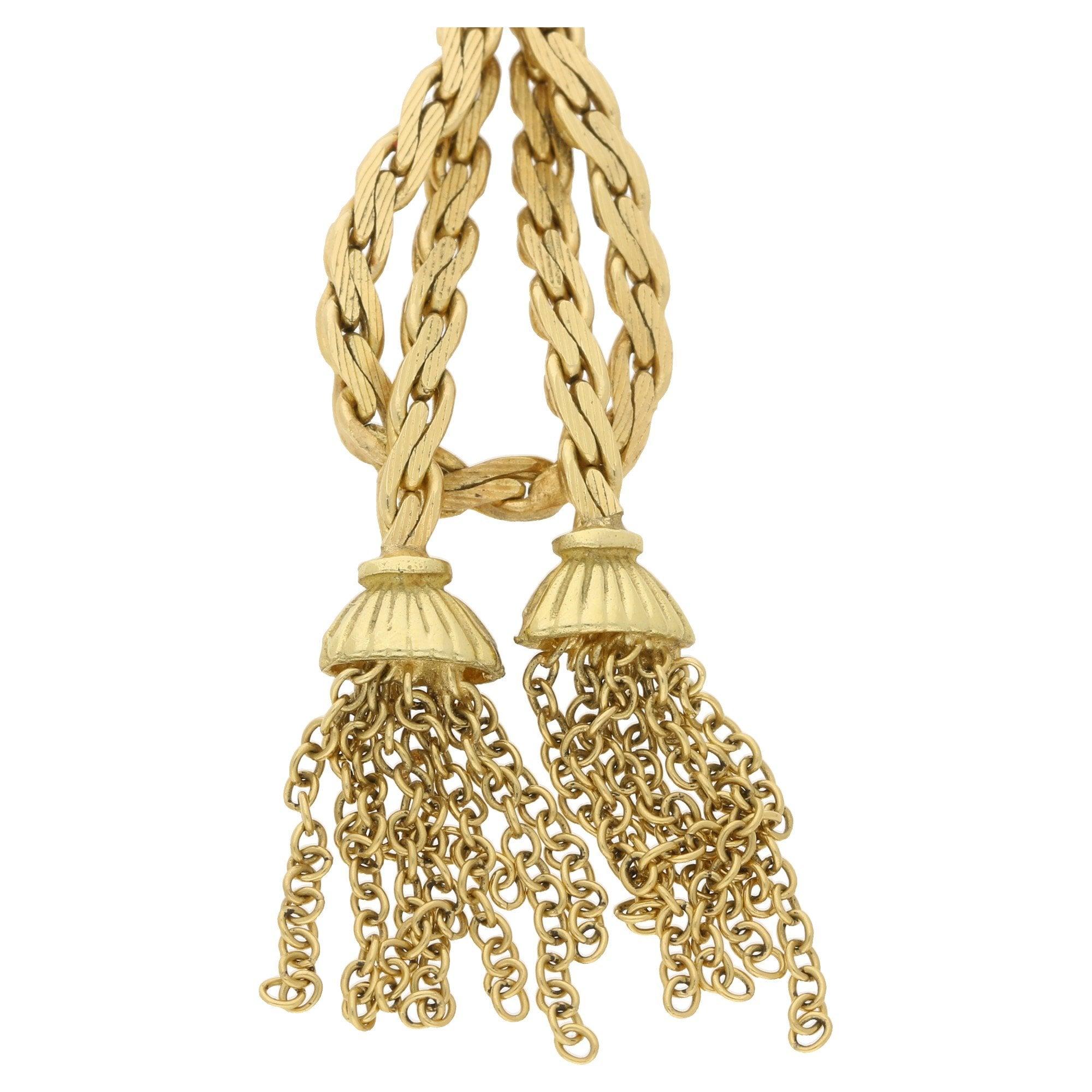 Vintage Tassel Drop Necklace Set in 18 Karat Yellow Gold In Good Condition In London, GB