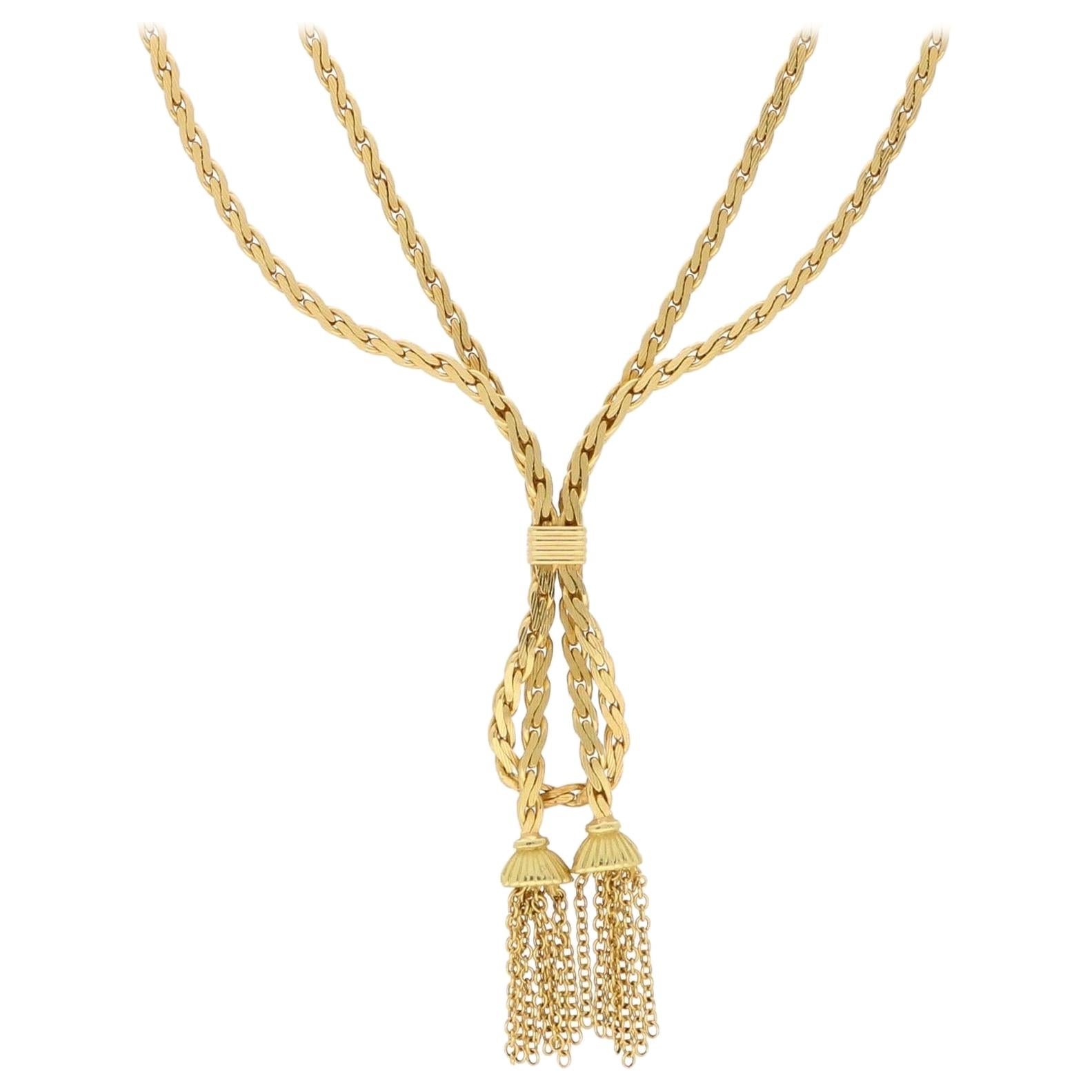 Vintage Tassel Drop Necklace Set in 18 Karat Yellow Gold